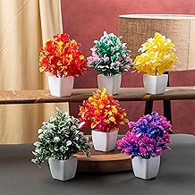JH Gallery Artificial Plants with Pot - Realistic Look, Durable Home Decor, Perfect Home Decoration Items for Living Room, Hall and Bedroom. Flower Pot for Stylish Interiors (Pack of 6)