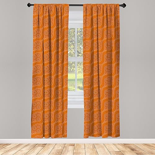 Miniatura 43 de Lunarable Cortinas de ventana mostaza, líneas curvas simétricas, rayas onduladas, damasco, diseño hippie retro, pastel, decoración ligera, juego de