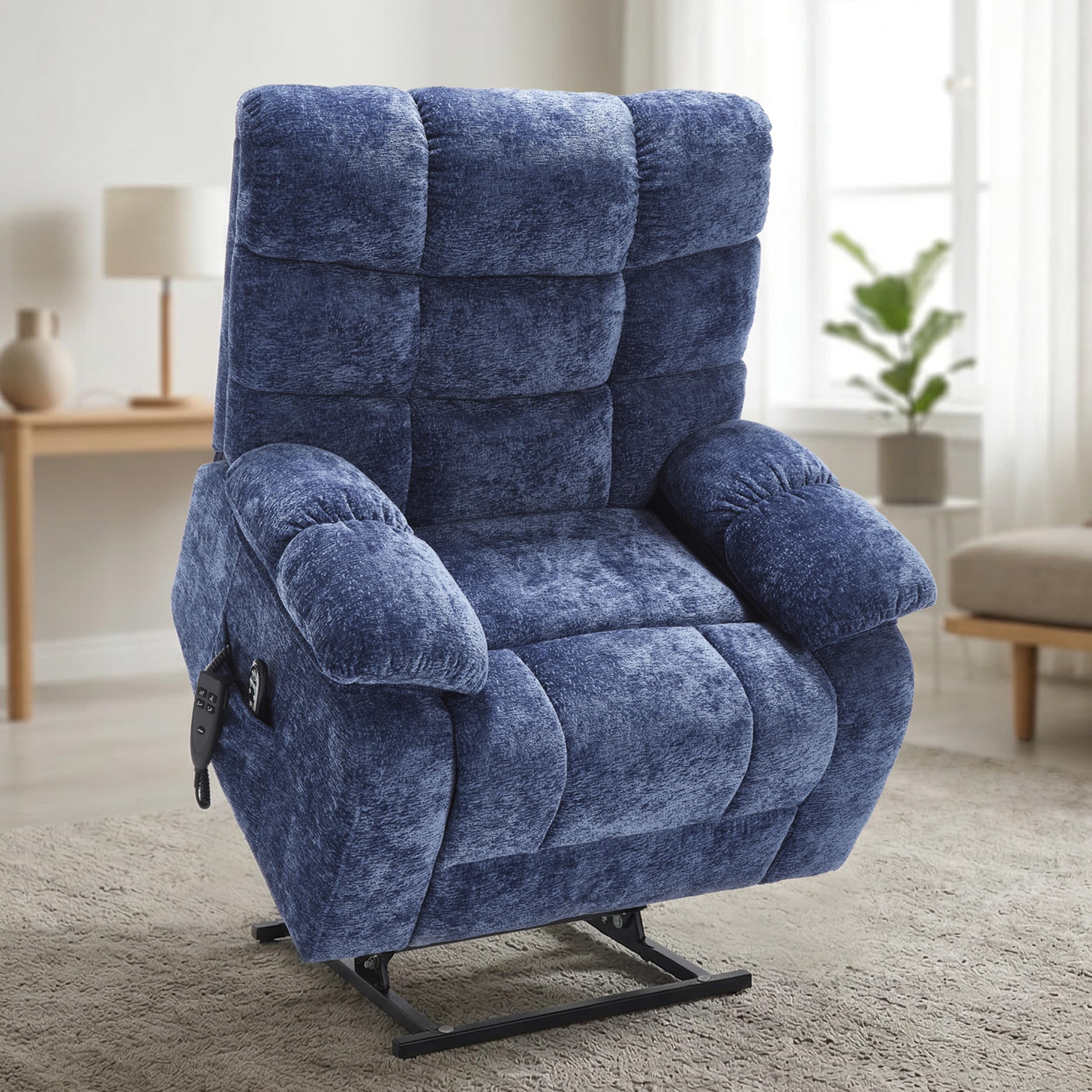 EZZUP Lay Flat Recliner with Vibration Massage and Lumbar Heating, 26'' Wide Recliner Chair with Infinite Position and 2 Remote Controls, Soft