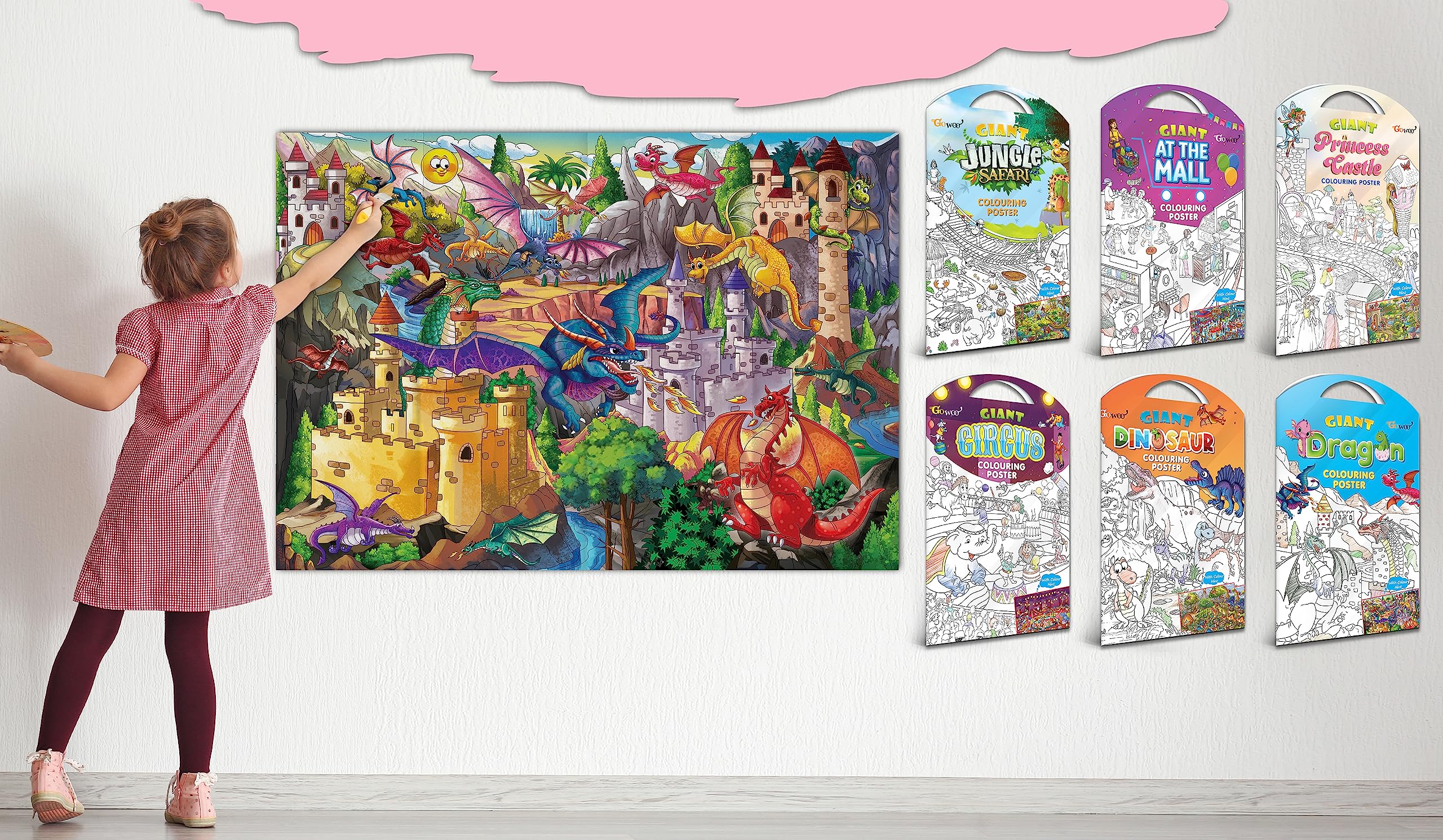 GIANT JUNGLE SAFARI COLOURING POSTER, GIANT AT THE MALL COLOURING POSTER, GIANT PRINCESS CASTLE COLOURING POSTER, GIANT CIRCUS COLOURING POSTER, GIANT DINOSAUR COLOURING POSTER and GIANT DRAGON COLOURING POSTER | Pack of 6 Posters I best for school posters