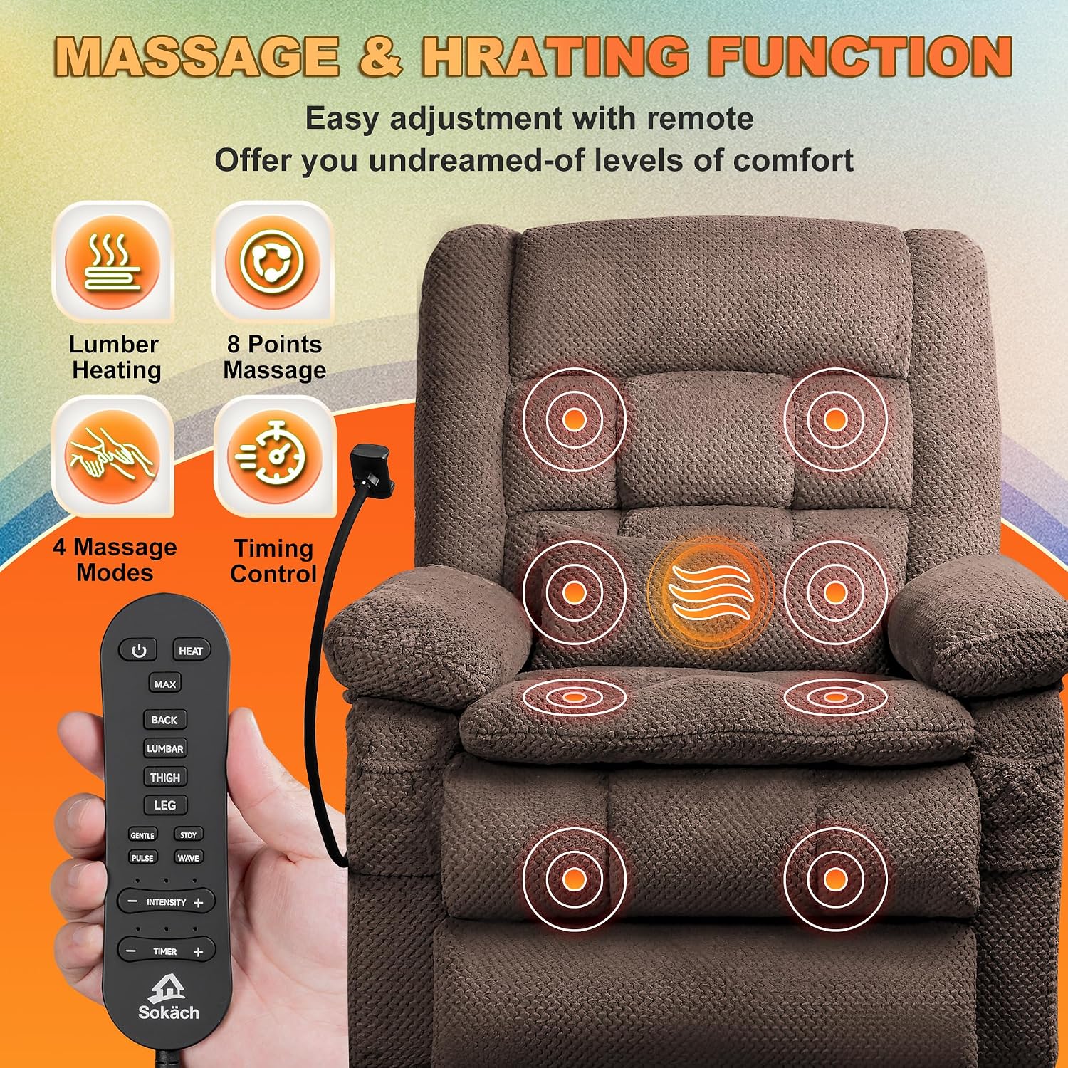 Dual Motor Recliner Chair with Heat & Massage, Power Lift Recliner Chair for Elderly, Infinite Position, Cup Holder Tray, Phone Holder, Detachable Armrest, USB & Type-C Port, Pillow (Coffee, Large)