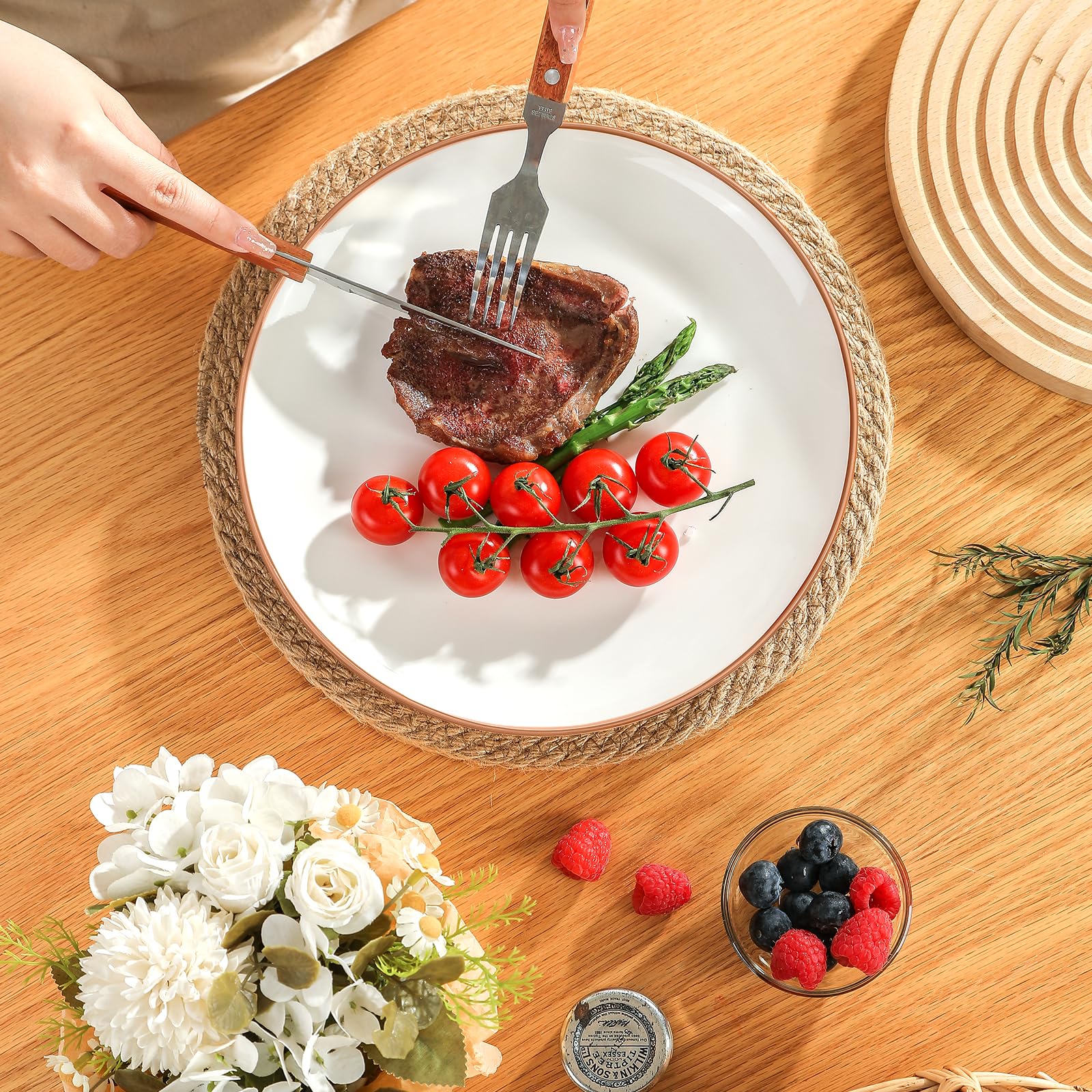 Kolorowy ceramiczny zestaw płaskich talerzy obiadowych - zestaw 6 dużych talerzy w cukierkowych kolorach - duży talerz obiadowy do głównego dania - nowoczesny serwis obiadowy | stek, sałatka, makaron