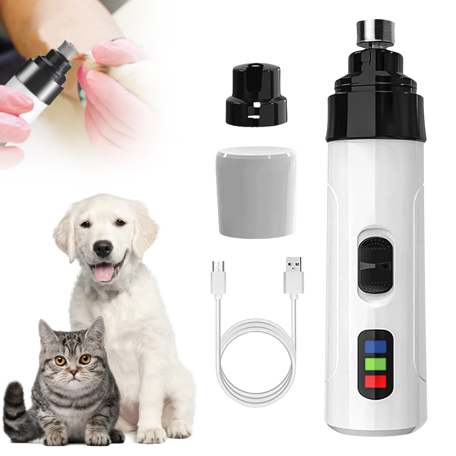 Lucky Tail Pedi Paws Dog Nail Grinder, Professional Electric Pet