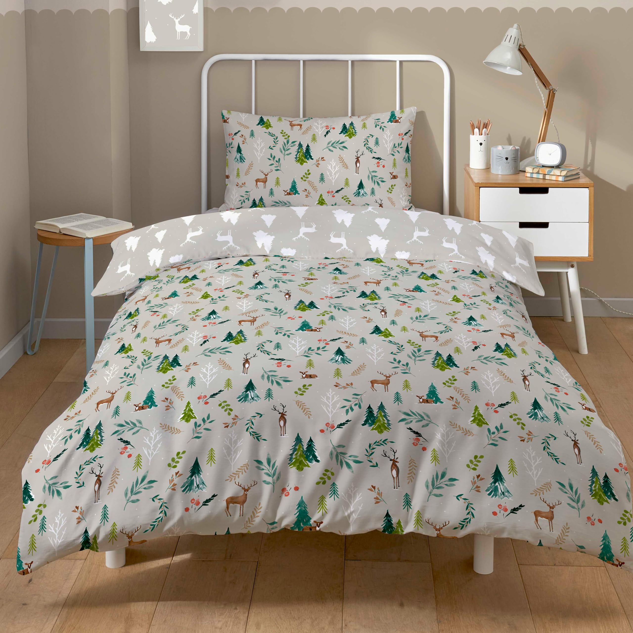 Olivia Rocco Snowy Reindeers Printed Duvet Cover Set Soft Quilt Bedding Covers with Pillowcases Ultra Soft Luxurious Modern Design for Comfort Sleep, Single