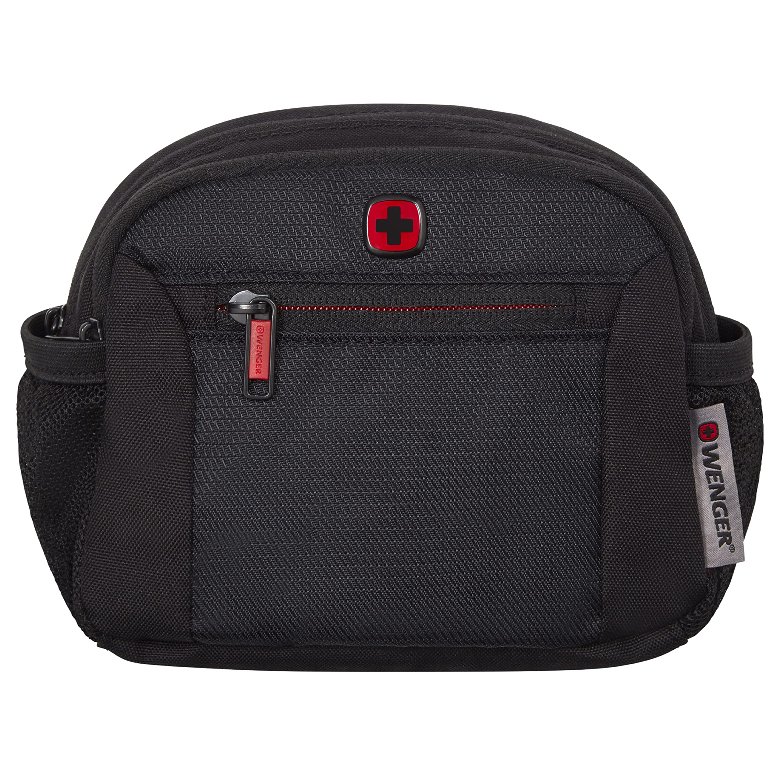 Wenger Waist Pack with Designated Antibacterial Mask Pocket, Multi-Pocket Lumbar Pack for Essentials, Two Zippered compartments in Black-Blend of Style & Function, Swiss Designed (611875)