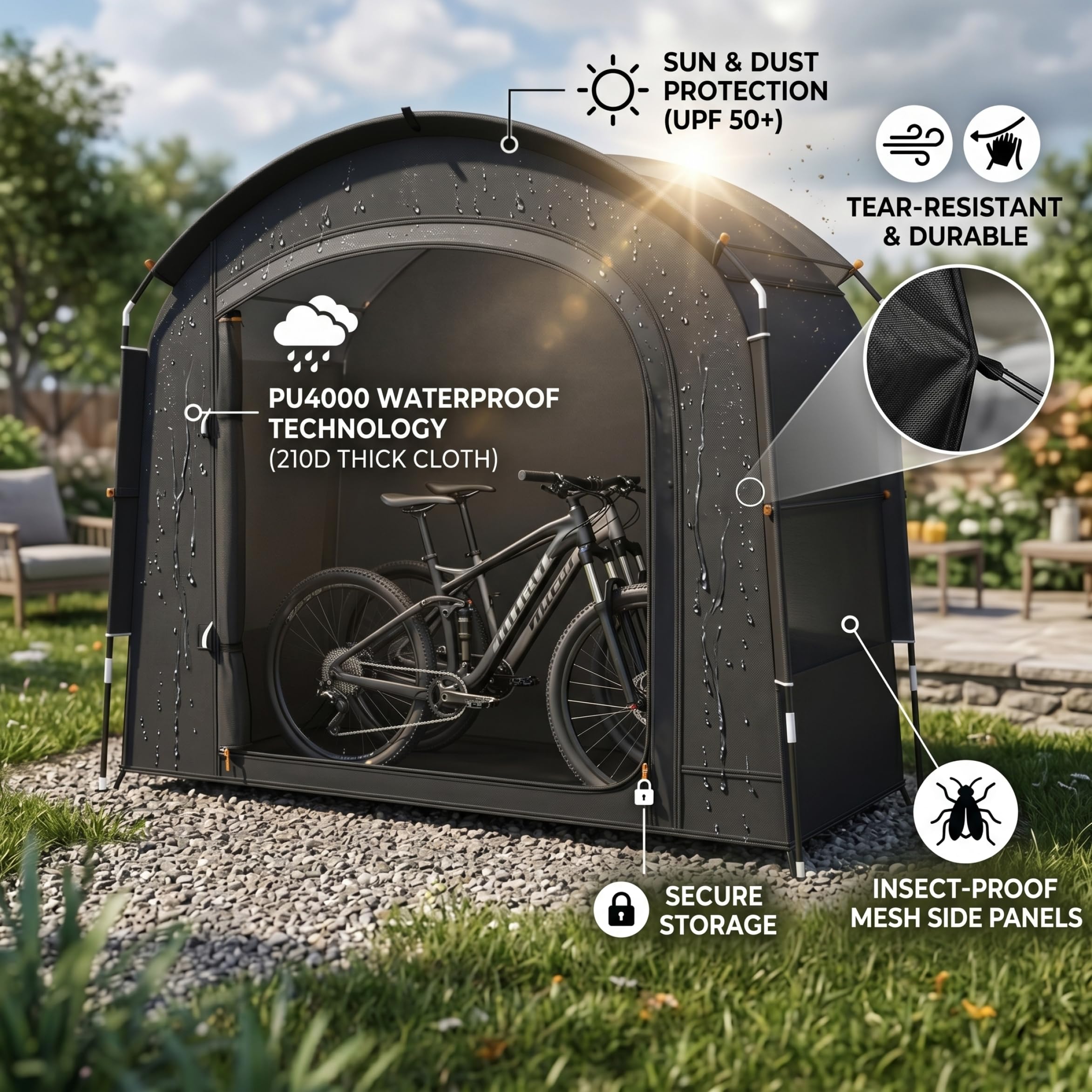 Tenda portabiciclette 4 capacità, capannone Portatile Antivento Impermeabile per Biciclette, Nero