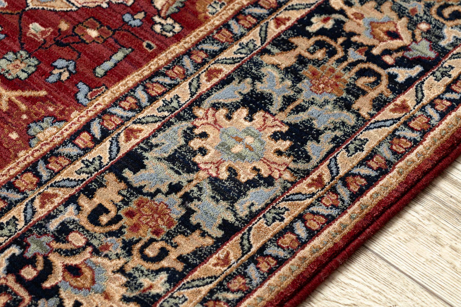 rugsx Tapis en Laine KESHAN Franges, Classique Oriental, Tapis Traditionnel, pour la Chambre, Le Salon, la Chambre à Coucher, de Haute qualité Beige/Bordeaux/Bleu foncé 120x145 cm