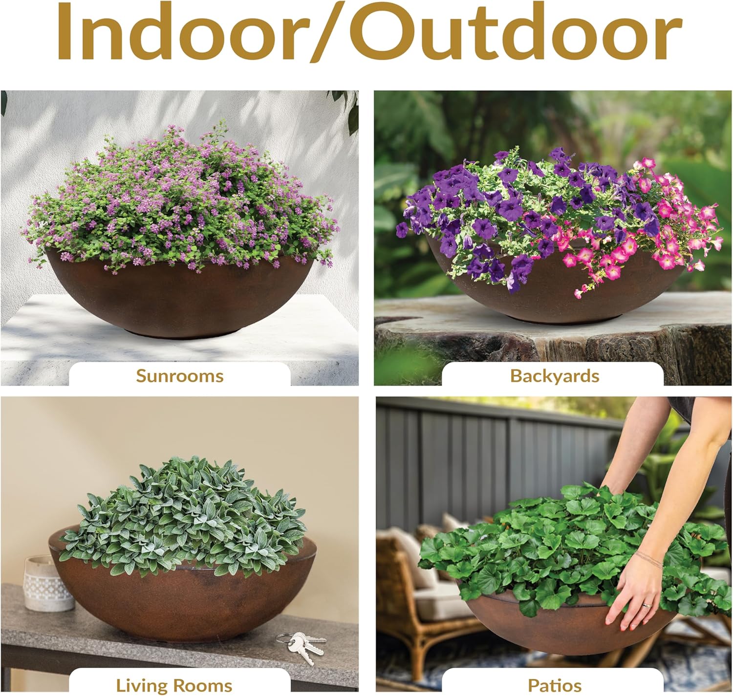 Sunnydaze Percival 20.75" Shallow Outdoor Planter Bowl for Flowers and Succulents - Polyresin Double-Walled Design - Rust