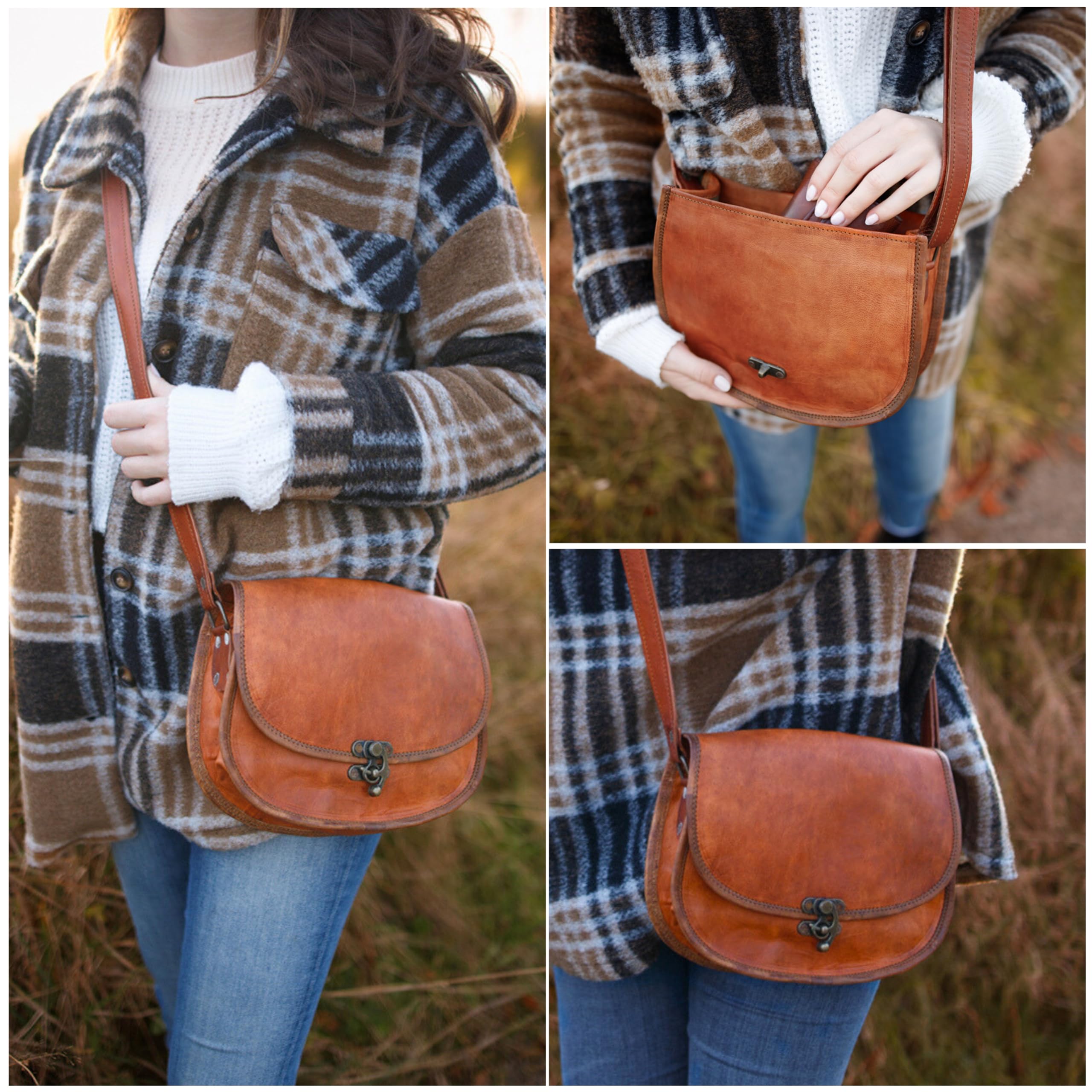 Gusti Leder Umhängetasche Edda - Handtasche Braun aus Ziegenleder Boho Vintage