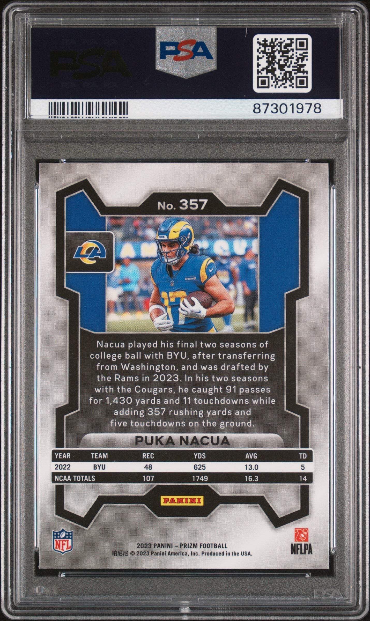 Amazon.com: Graded 2023 Panini Prizm Puka Nacua #357 Rookie