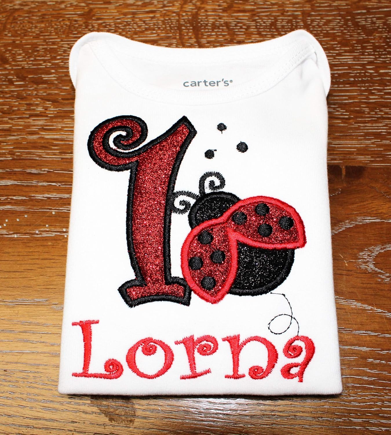 Embroidered Ladybug First Birthday Onesie Glitter Ladybug Personalized with Baby Custom Name