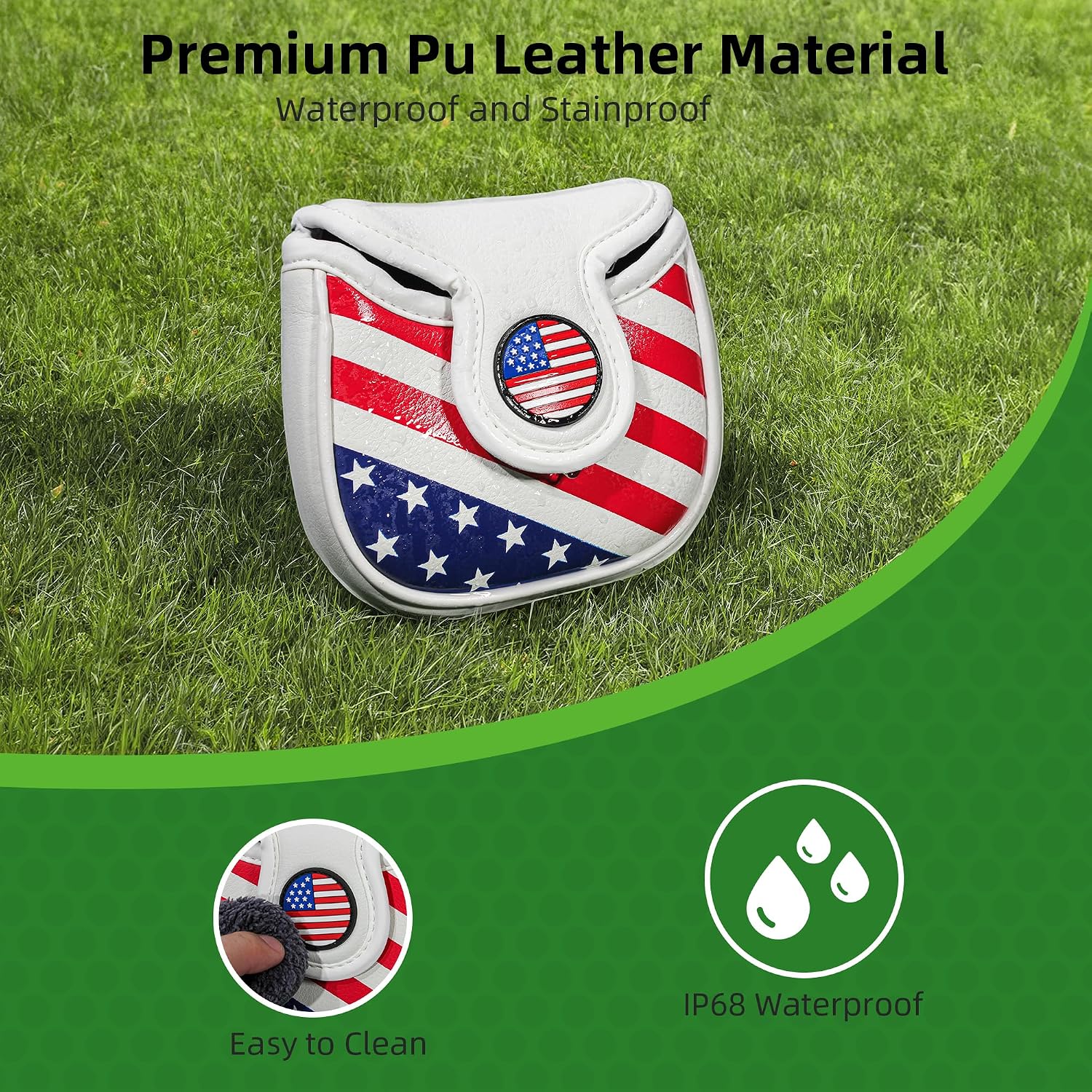 Golf Club Head Covers,4pcs or 1pc USA Golf Head Covers for Woods and Driver Fairway Hybrid - PU Leather Mallet Blade Putter for Men Women Golf Enthusiast