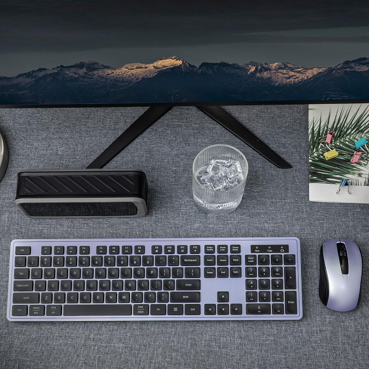 Wireless Keyboard and Mouse, 2.4GHz Cordless Silent Keyboard Mouse Combo, Optical Mouse, Plug and Play USB Receiver, Compatible with Windows, Mac, Laptop, and PC – Ideal for Office Use（Black Purple）