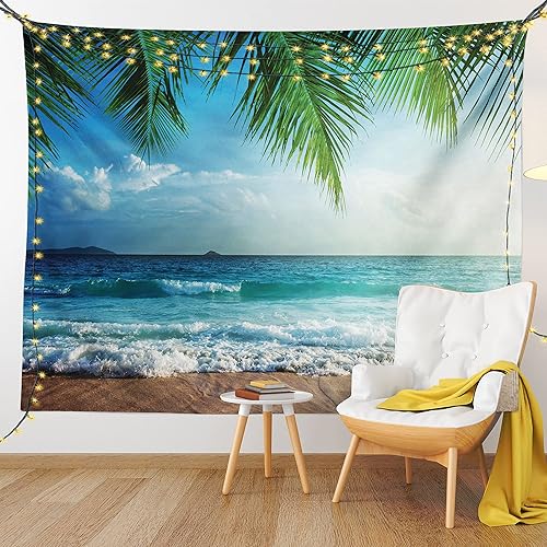 Miniatura 9 de Ambesonne Tapiz de océano, palmeras, isla tropical, playa, Maldivas, fotografía, postal para el hogar, explorador, decoración de tela para colgar en