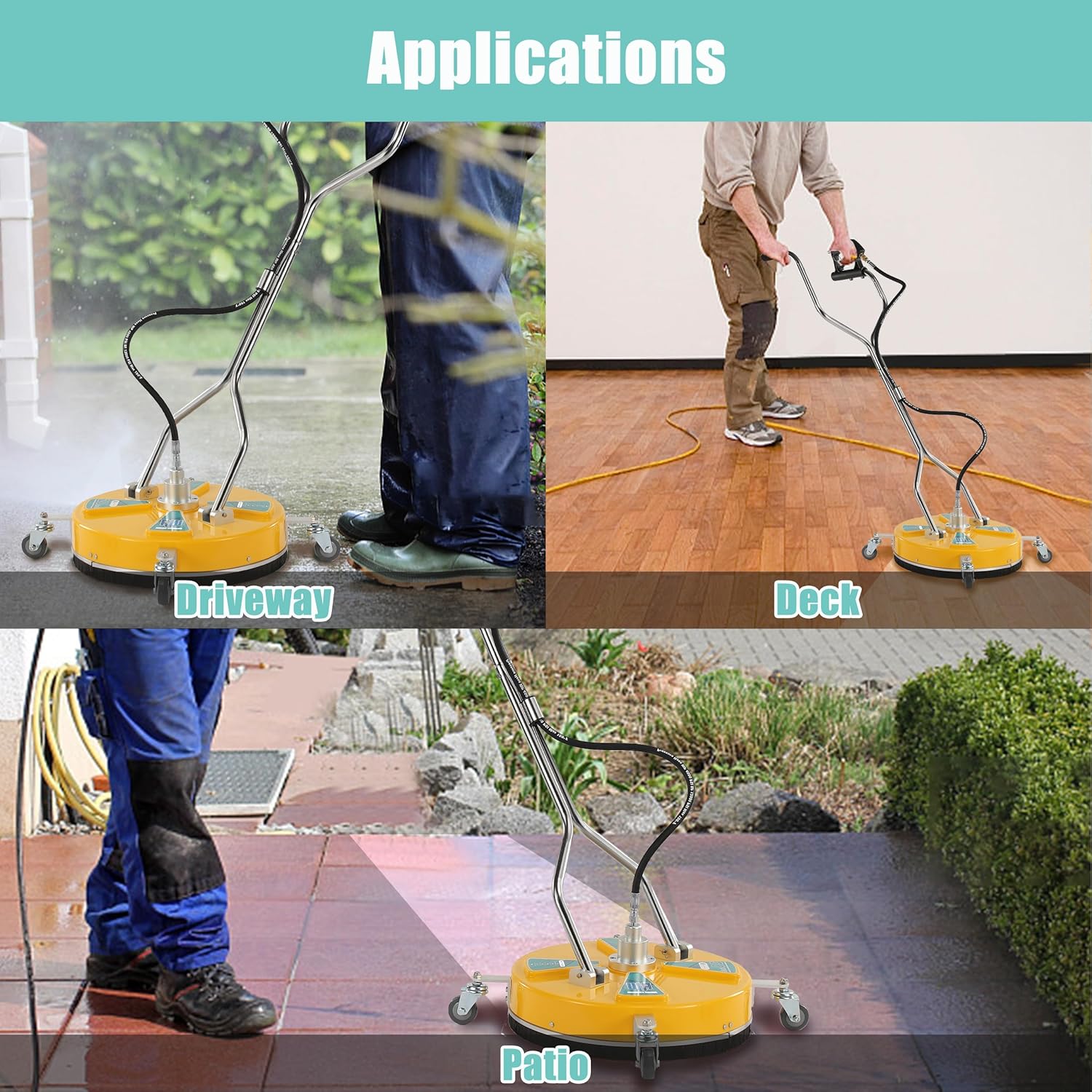 RIDGE WASHER 20'' Pressure Washer Surface Cleaner, Surface Cleaner Dual Handle, Power Washer Surface Cleaner with 4 Wheels for Cleaning Driveways, Sidewalks, Patios, Decks, 4500 PSI