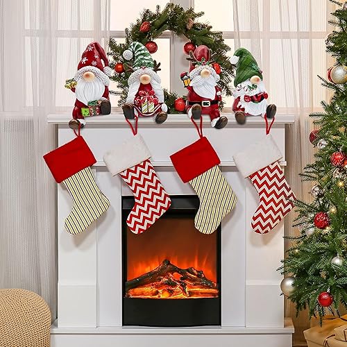 Miniatura 3 de Paquete de 4 Soportes para Calcetines de Navidad para Repisa de Chimenea, Colgadores de Calcetines con Gnomo para Repisa de Chimenea, Ganchos para