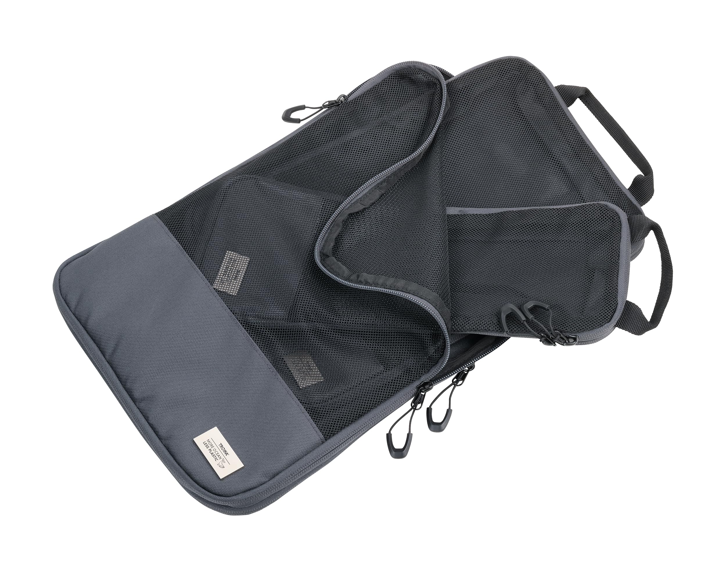 TROIKA Zestaw toreb kompresyjnych Blue CYCLE PACKING CUBES – 3 kieszenie z zamkiem błyskawicznym do oszczędzającego miejsce pakowania ubrań do walizki i plecaka – plastik morski z recyklingu –