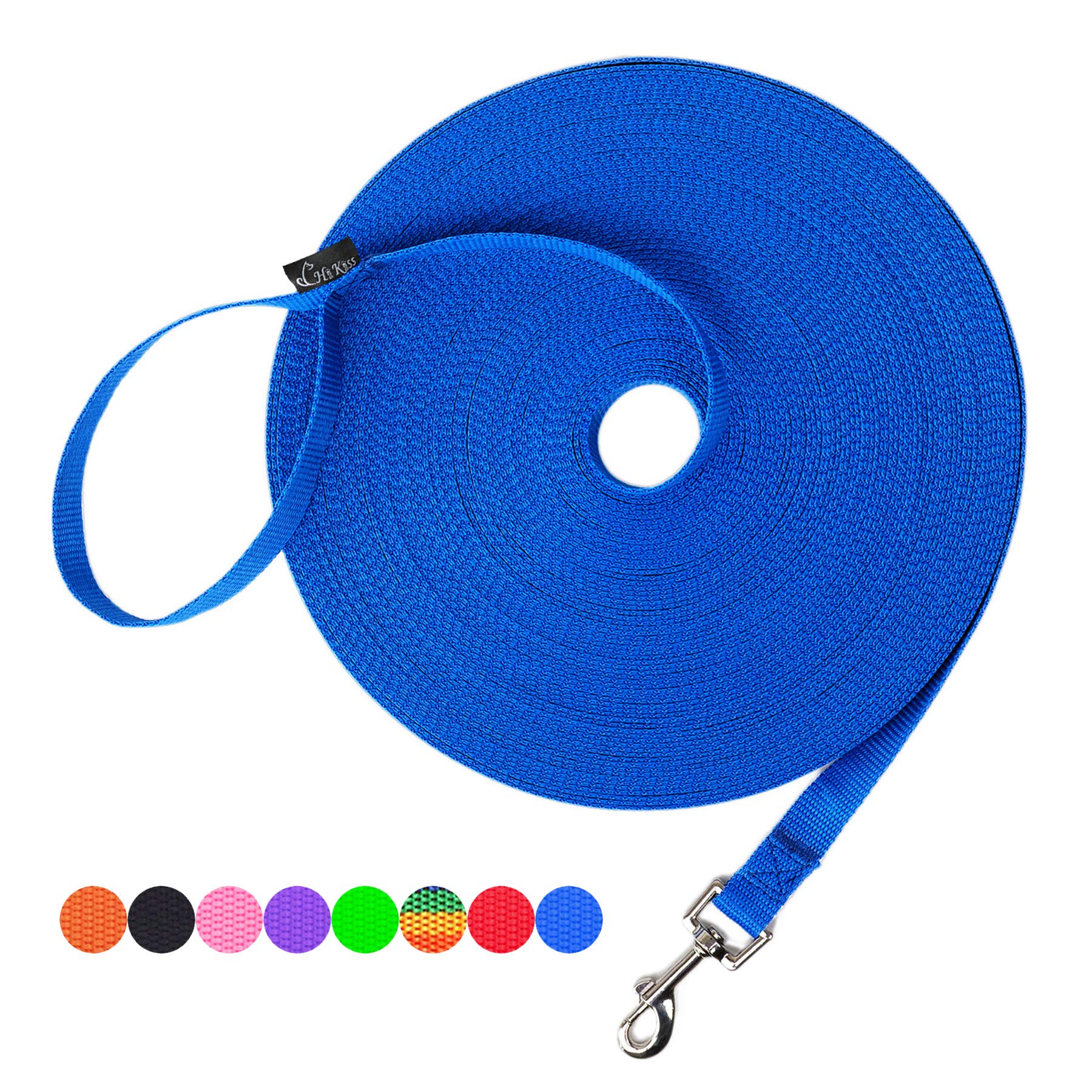 Hi Kiss Dog/Puppy Obedience Recall Agility Lead - 15ft, 20ft, 30ft, 50ft, 100ft Training Leash - Great for Training, Play, Camping, Backyard Blue 20 Feet