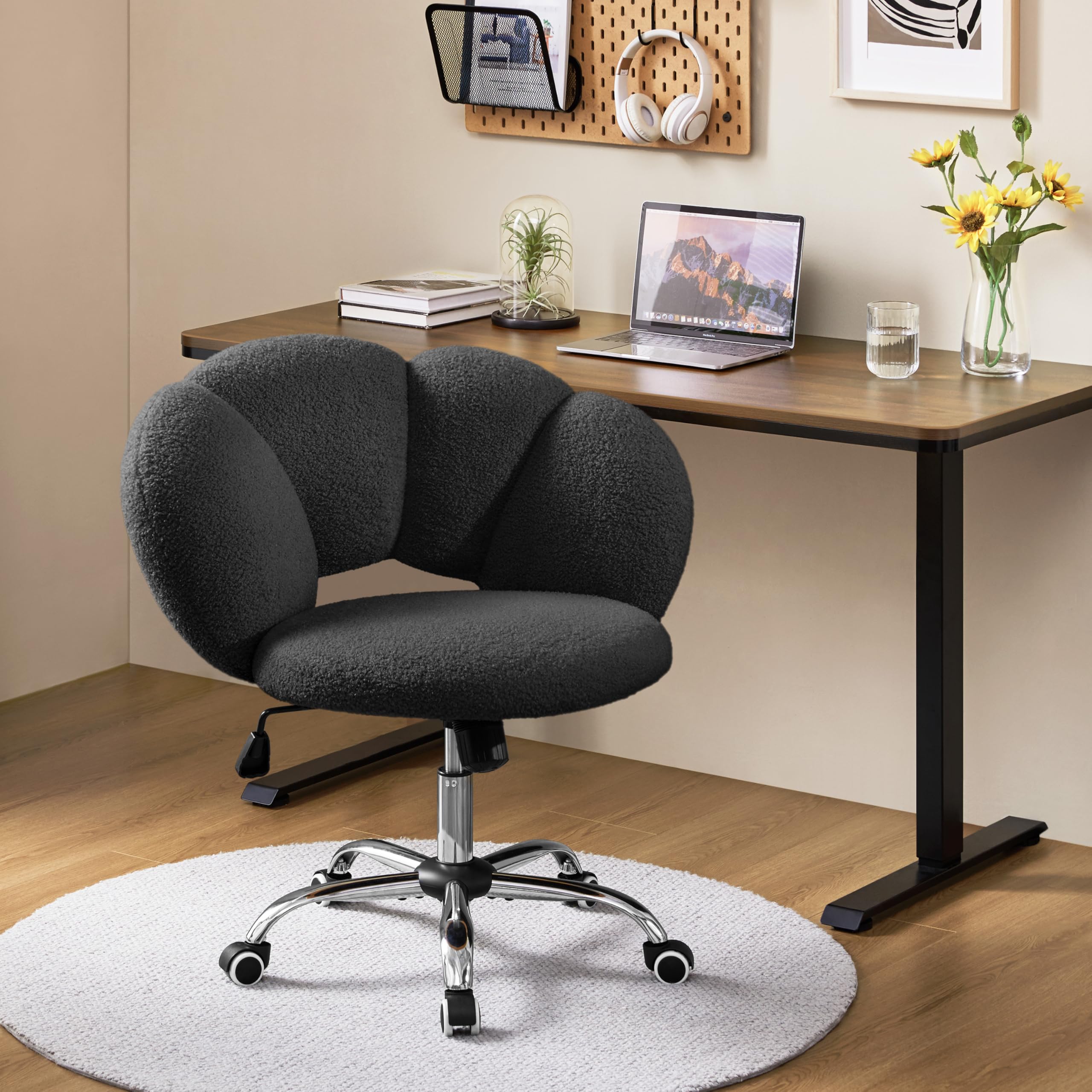 Yaheetech Schreibtischstuhl Bürostuhl Ergonomisch Bürosessel in Wolkenform Schminktischstuhl bis Belastbar Computerstuhl Höhenverstellbar für Schlafzimmer Büro Wohnzimmer Schwarz – Bild 2