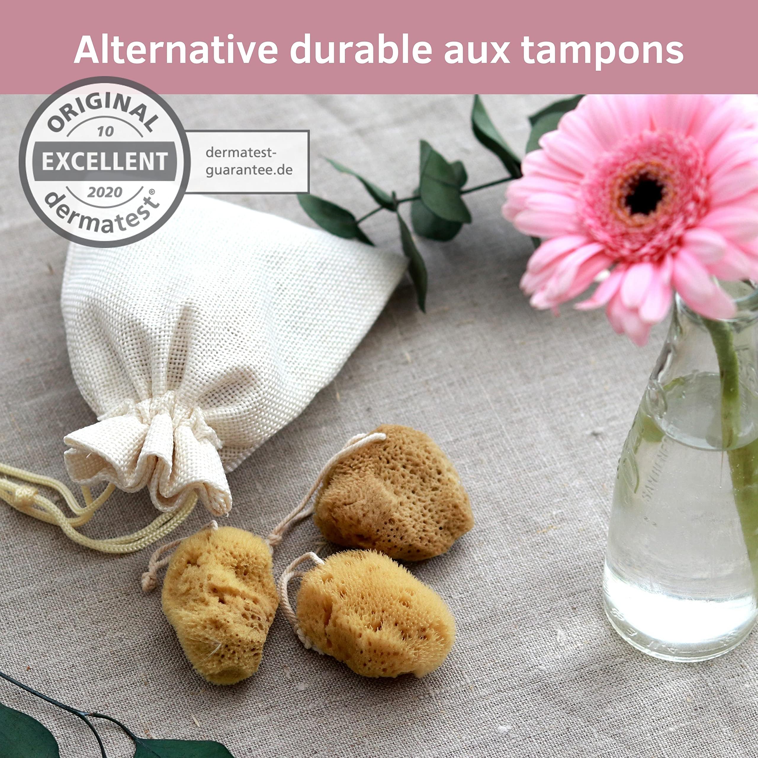 tom&pat® Éponge menstruelle avec fil • en éponge naturelle • alternative aux tampons • lavable et réutilisable • Dermatest excellent • boîte de voyage • qualité premium Grèce (Taille M, 3 x 5-7 cm)