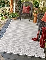 Vista 14 de Unique Loom Outdoor Striped Collection Alfombra de área - Maia (2' 2" x 3' 1" Rectángulo, Beige/Marfil)