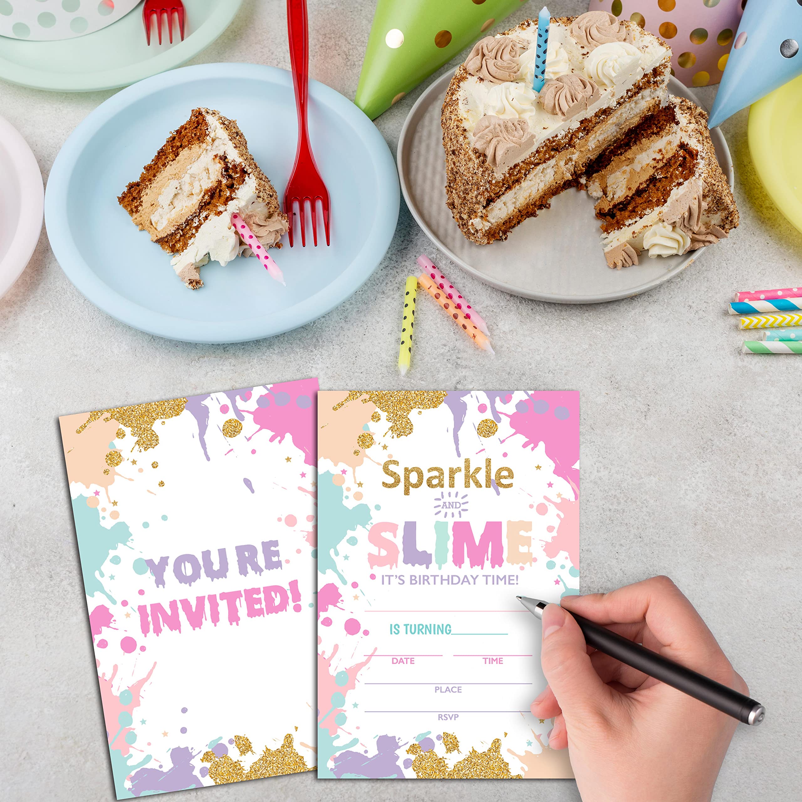 Slime Geburtstagseinladungen – 20 Karten Mit Umschlägen Für Kinder-Party (10,2 X 15,2 Cm)