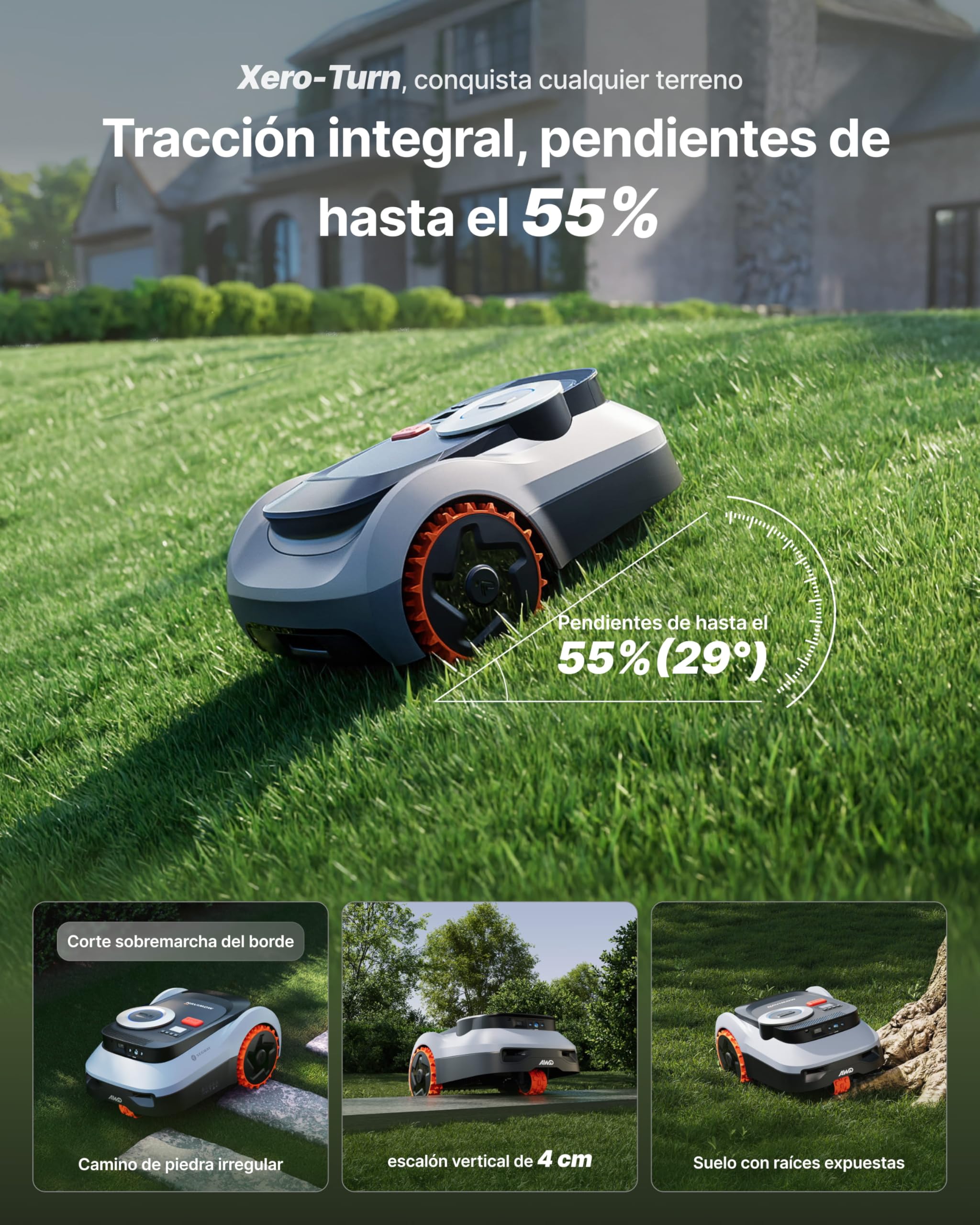Segway Navimow i220 LiDAR Pro Robot cortacésped con Garage M, LiDAR + Visión + Red RTK, Xero-Turn AWD, mapeo automático, Tracción Integral para Pendientes del 55%, Rec. 2000 m² (Envío por Separado)