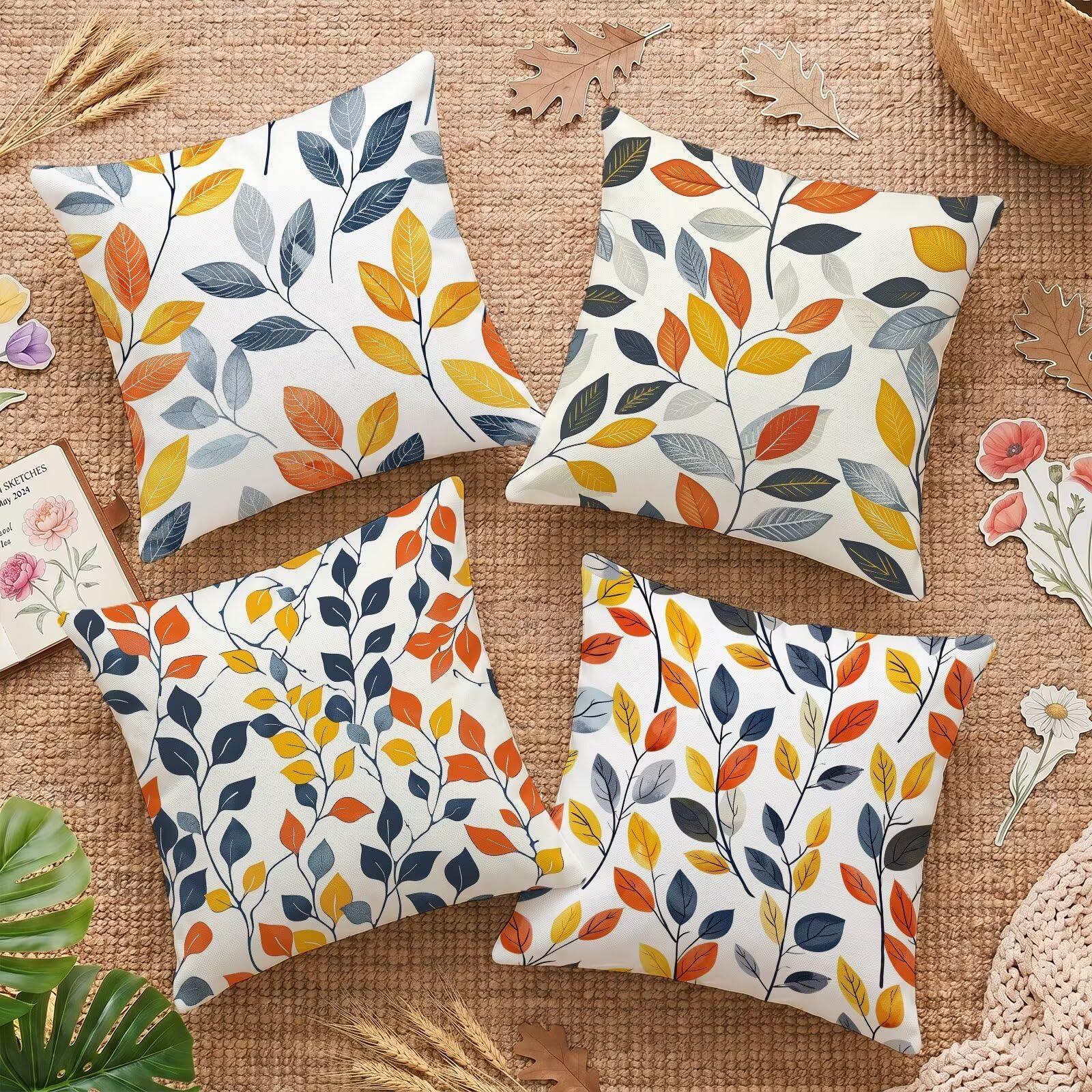 Housse coussin exterieur imperméable 45x45 anti-tache en velours orange