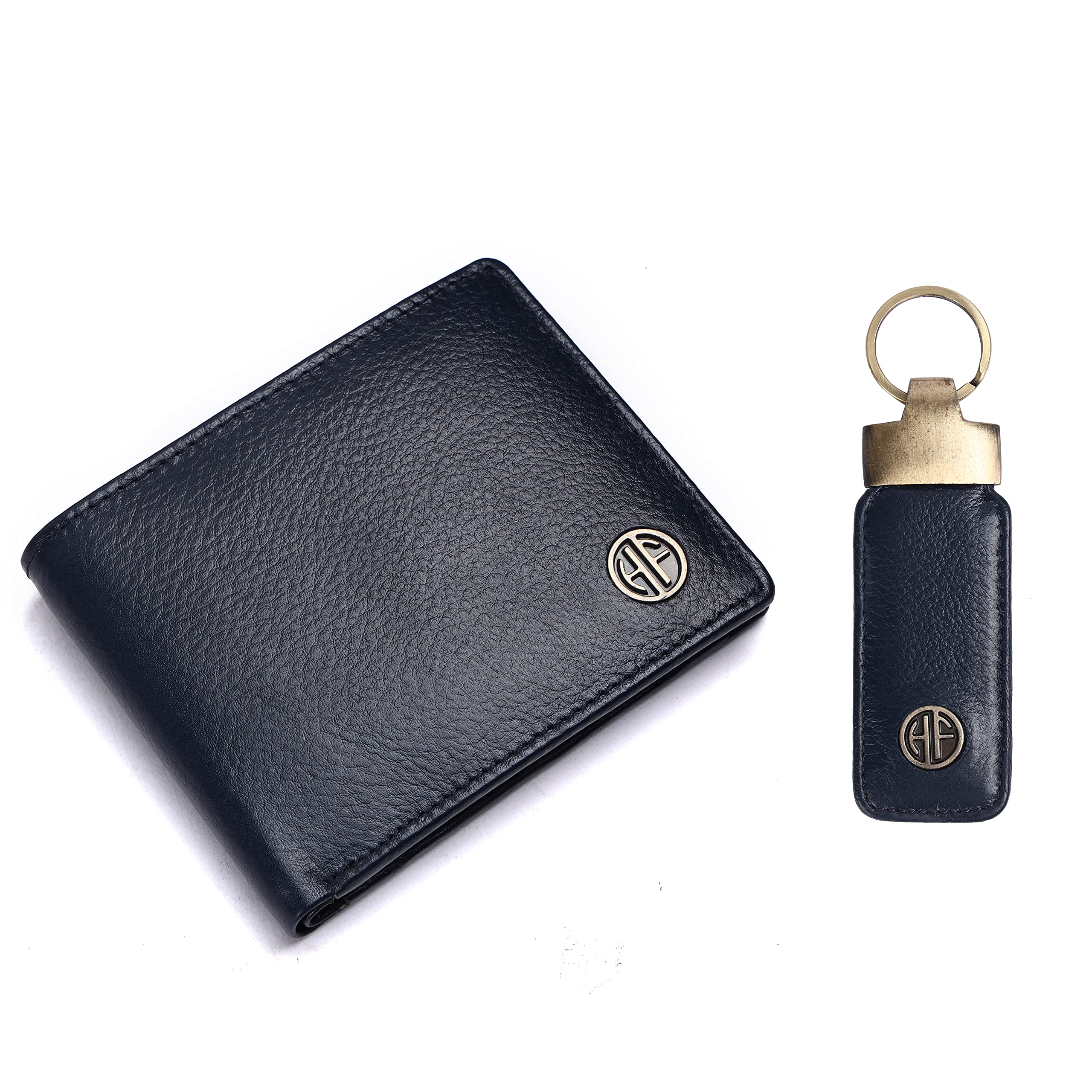 Genuine Leather Blue Wallet & Keyring Combo (GS594BN_KR)