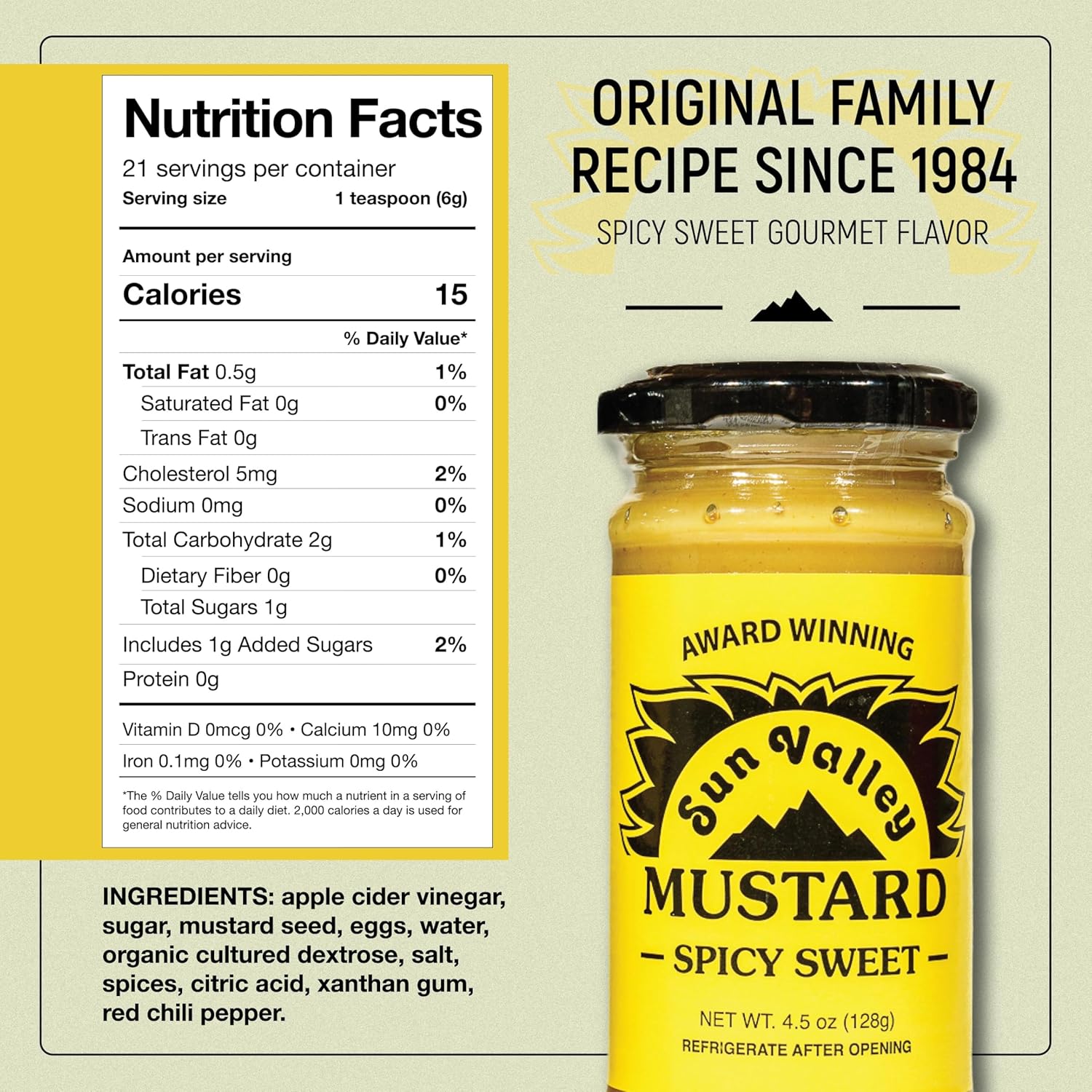 Sun Valley Spicy Sweet Mustard – 2 Pack – Gourmet Craft Mustard - Dips - Spreads -Condiments - 4.5 oz Jars