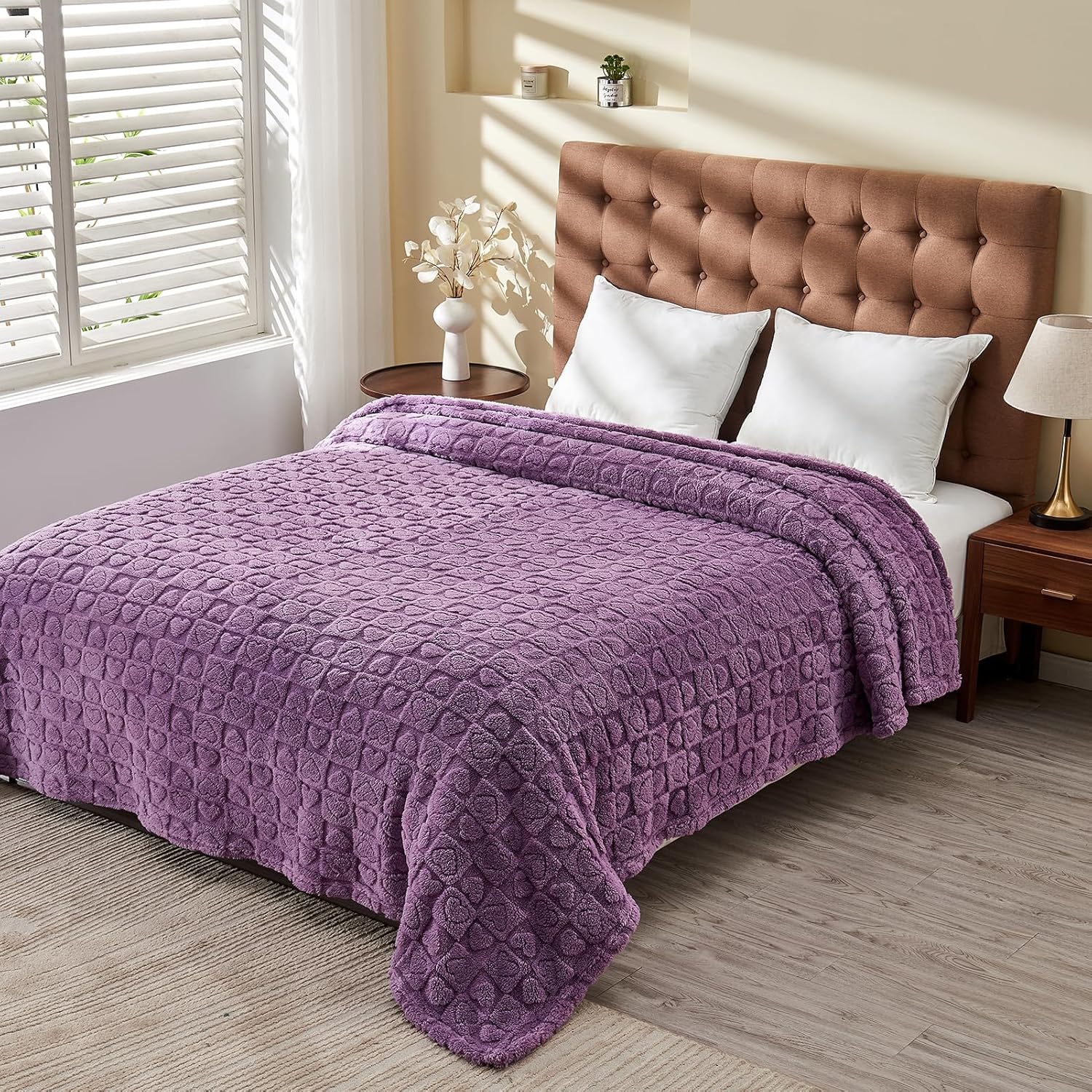 FY FIBER HOUSE Throw Blankets with Heart Checkered,Soft Warm Blankets for Lover Mom Father Gifts,Washable Lightweight Fuzzy Blanket for Couch Sofa Bed All Season(Lavender,90"x108") - Image 4