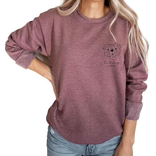 Miniatura 4 de English Bulldog Mama Women's Long Sleeve Crewneck Dog mom Sweatshirt English Bulldog Mama Print Graphic Shirts Pullover Tops