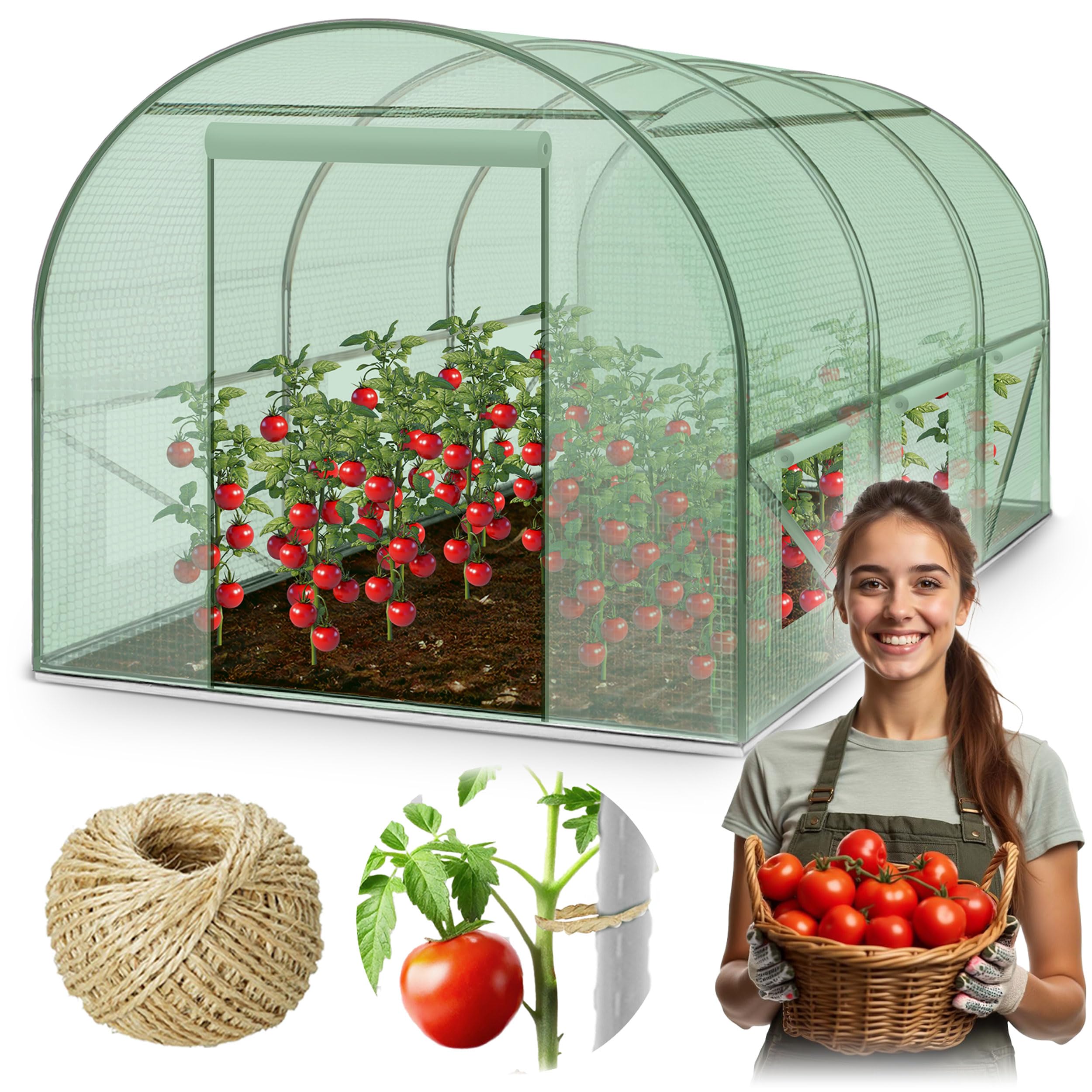 Serra a tunnel con telaio in acciaio Set con supporto per piante, 2 x 3 x 2 m, 6 m2, verde