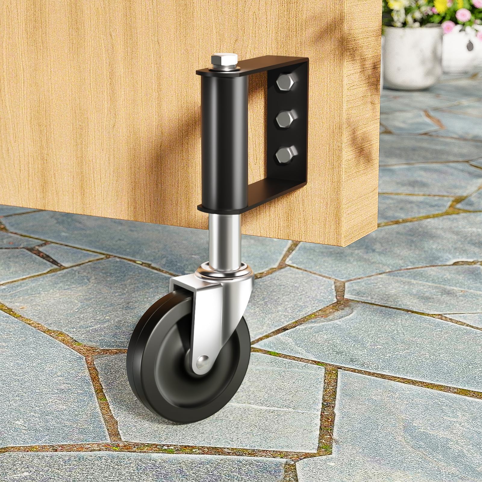 Ronlap Gate Wheels for Wooden Gate, Gate Caster Wheel Spring Loaded for Metal Tube Swing Gate Fence Gate Wheel for Gates Heavy Duty Outdoor Farm Vinyl Wood Gate Rollers, 220 Lbs, 4 Inches, Black