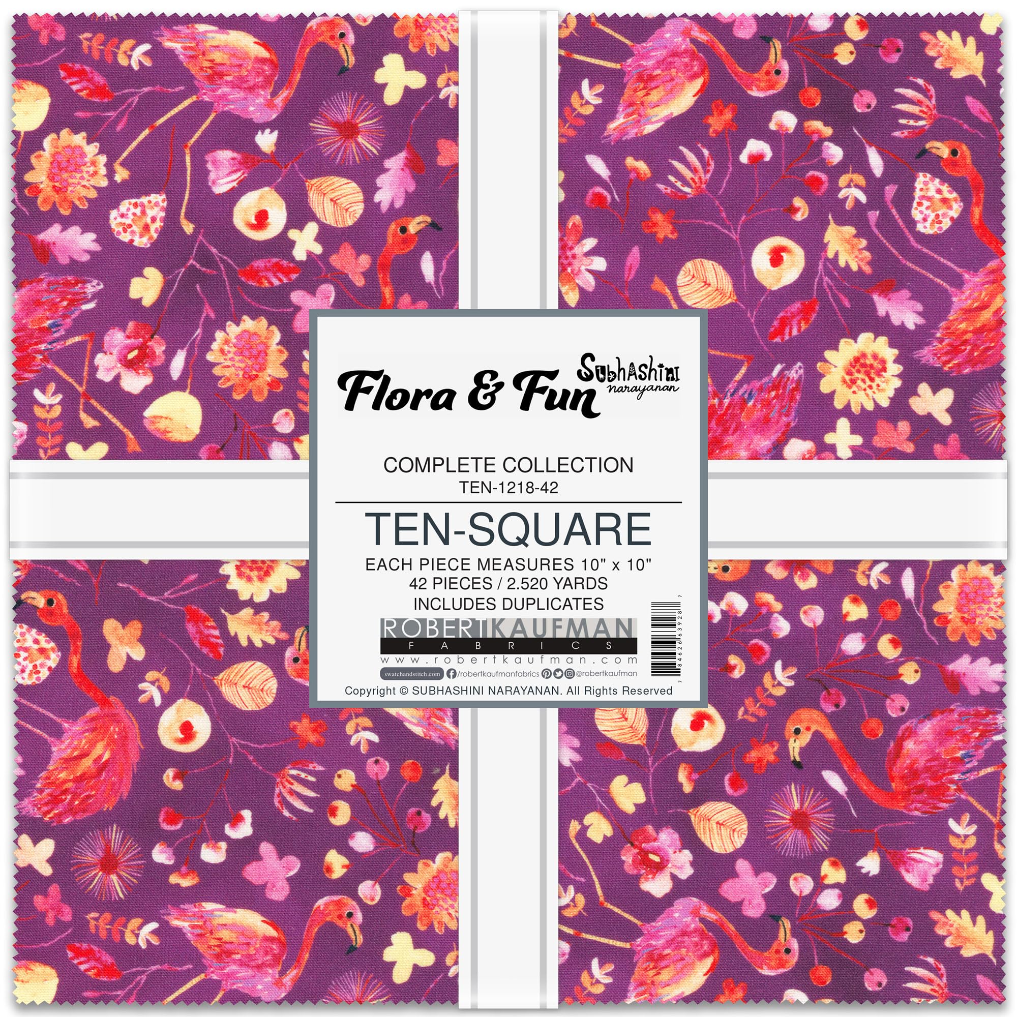 Subhashini Narayanan Flora & Fun Ten Square 42 10-inch Squares Layer Cake Robert Kaufman TEN-1218-42