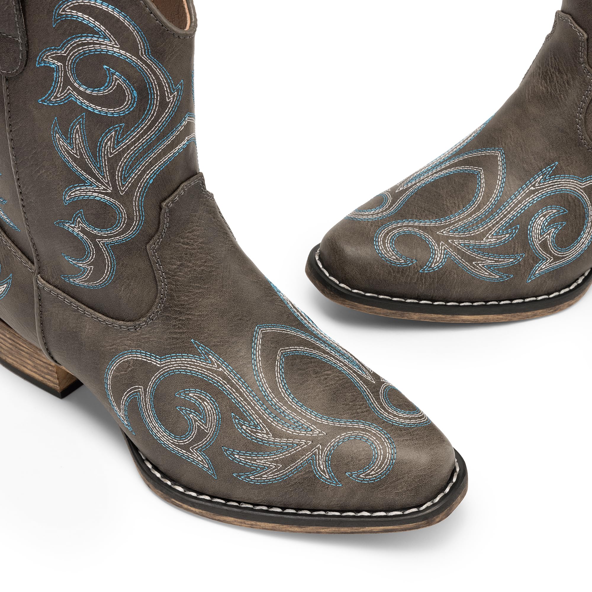 DREAM PAIRS Stivali da Cowboy da Donna, Stile Cowgirl, Stivaletti Alla Caviglia Ricamati Tacco Spesso, Stivaletti Corti Alla Moda con Cerniera