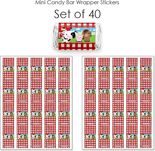 Miniatura 3 de Big Dot of Happiness Animales de granja  Mini pegatinas de barra de caramelo  Barnyard Baby Shower o fiesta de cumpleaños pequeños favores  40