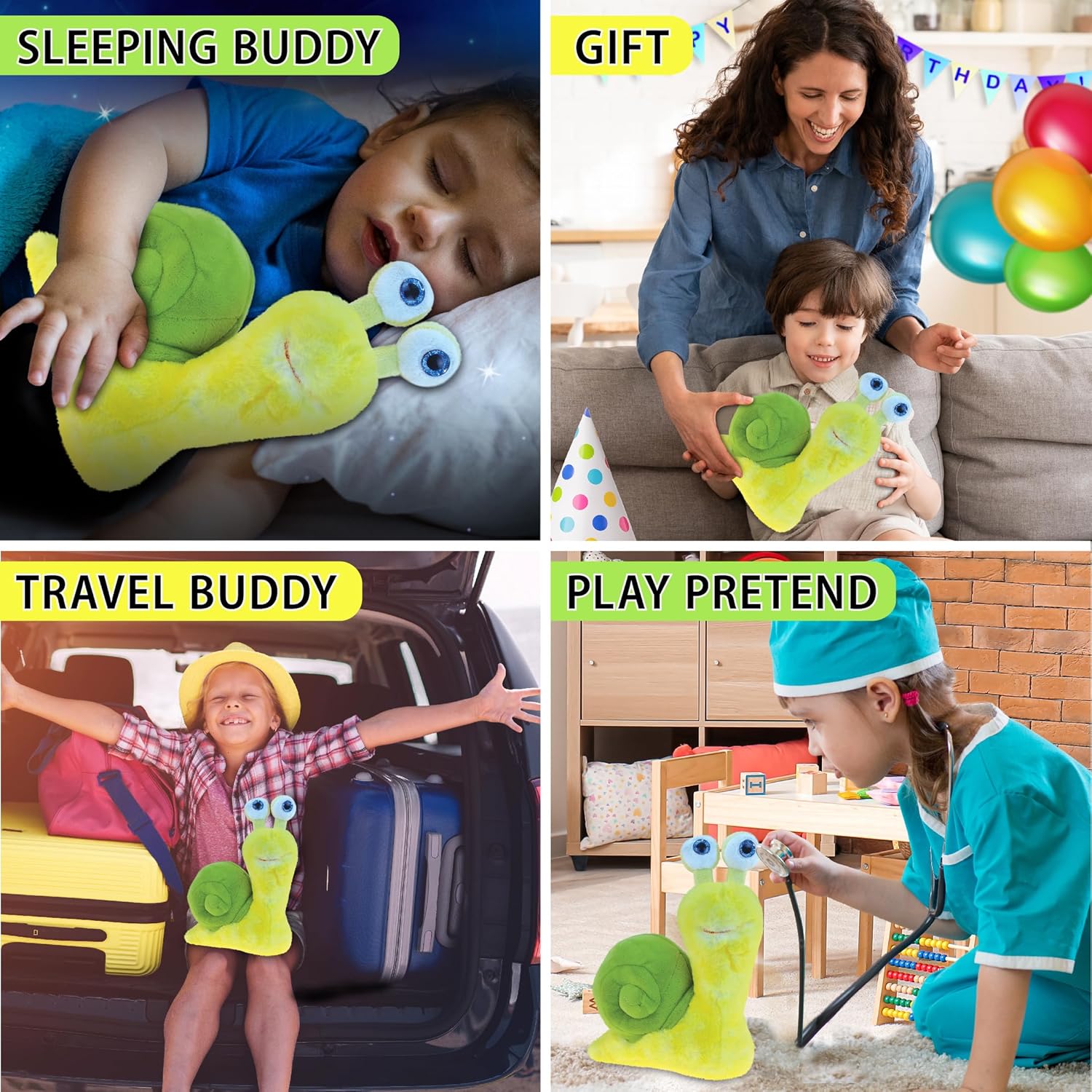 DolliBu Plush Snail Stuffed Animal - Soft Plush Huggable Big Eyes Yellow Snail, Adorable Playtime Land Snail Plush Toy, Cute Wild Life Cuddle Gifts for Kids & Adults - 9 Inch - Image 4