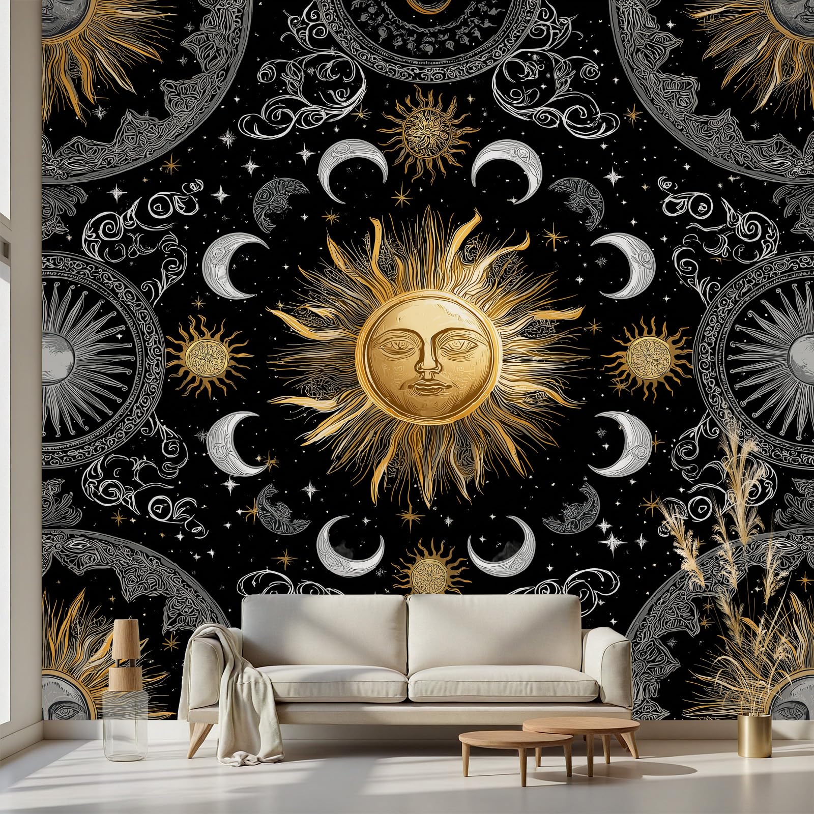 Stickers meuble lune galaxie et papier peint constellation pour chambre et placard