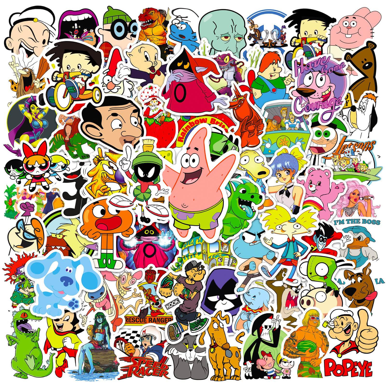 100 Pcs Cute 80S/90S Classic Stickers for Laptop, Bumper, Skateboard, Water Bottles, Computer, Phone, Guitar, Cartoon Stickers for Kids Teens Adult