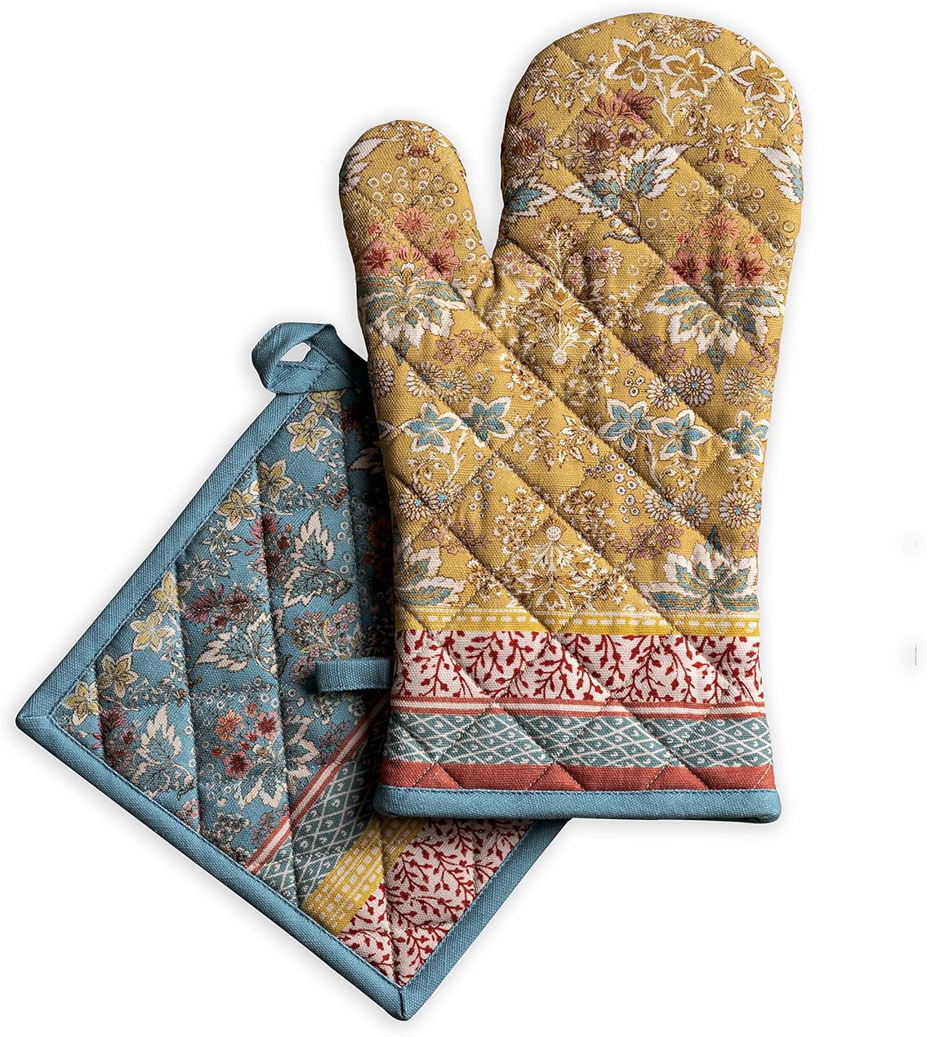 Maison d' Hermine Marquise Bundle Set 100% Cotton Apron (27.50 Inch by 31.50 Inch) and Oven Mitt (7.5 Inch by 13 Inch)/Pot Holder (8 Inch by 8 Inch)