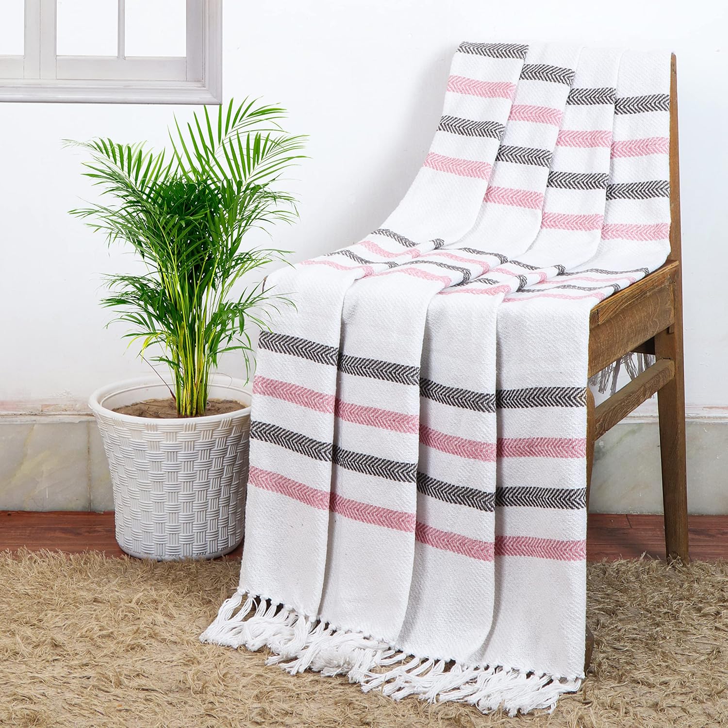 Cazimo Soft 100 Cotton Throws for Sofa & Bed 49 * 60 inches, Grey