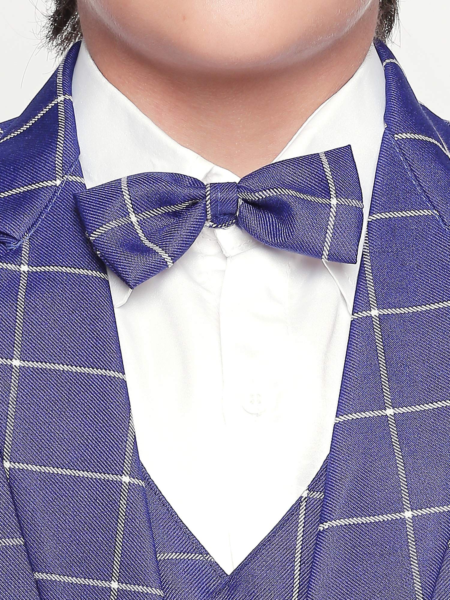 Jeetethnics Boys Navy Blue Checked Coat Suit Set with Waistcoat Shirt and Trousers (9048BNJ) 3