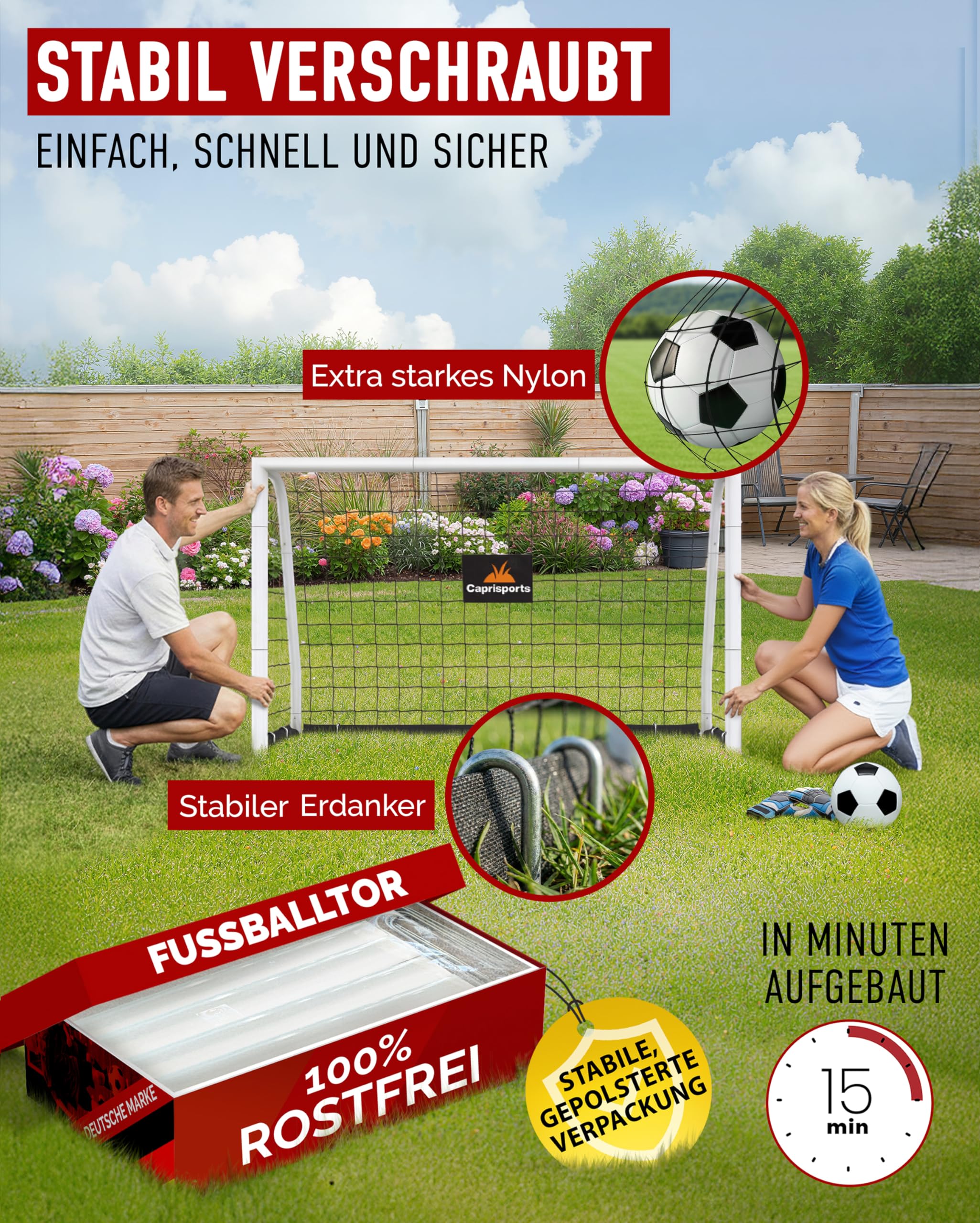 Fußballtor Kinder [EXTREM STABIL] - [ROSTFREI] Fussballtore für Garten Kinder - Fussball Tor mit Erdanker für optimalen Halt - Fussballtor für Zuhause - Fußballtore Outdoor - Goal