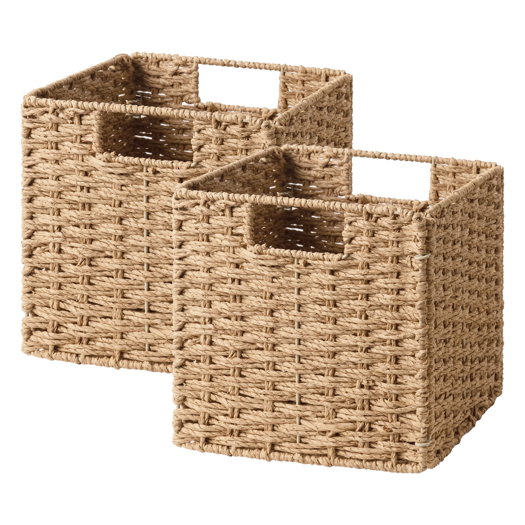 storageworks 9 inch wicker storage cubes, handwoven wicker baskets for storage, square cube organizer bins, foldable paper rope basket for organizing, natural, 2 pack