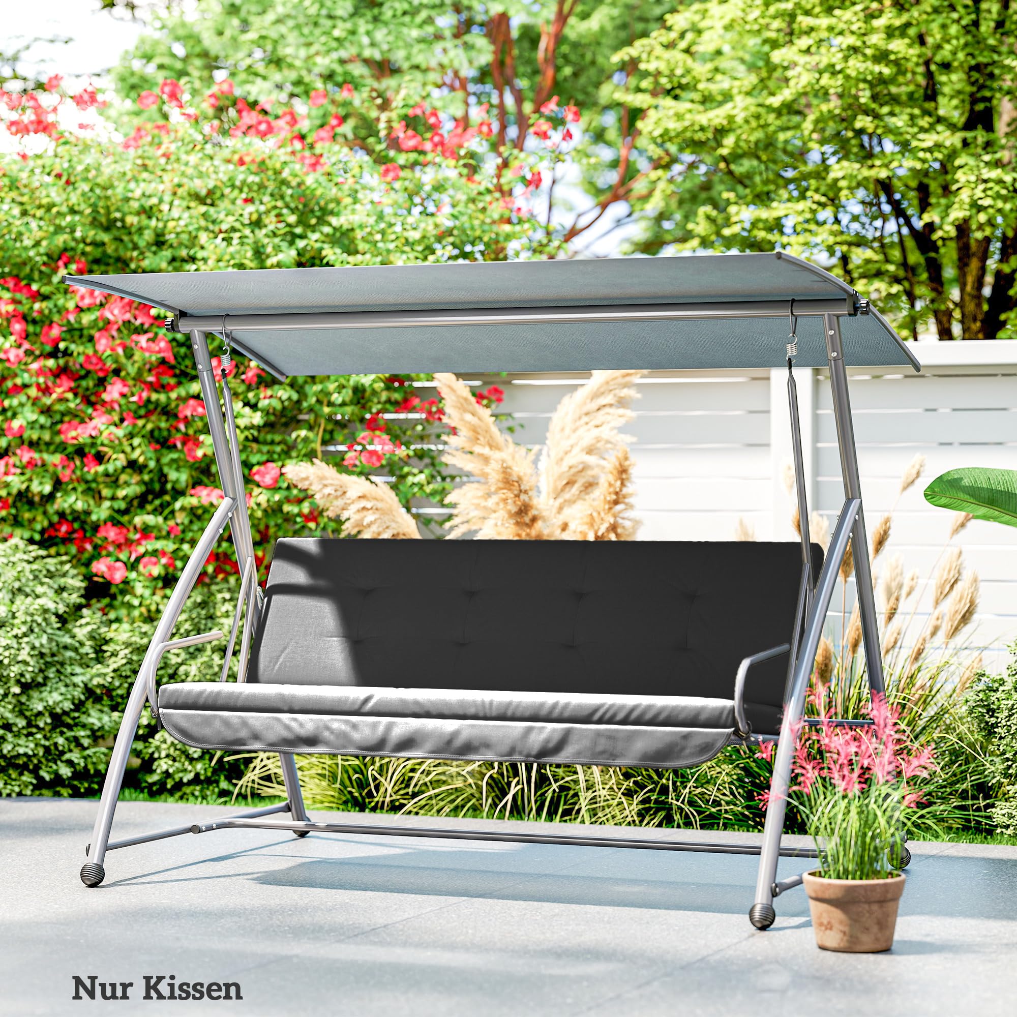 Outsunny Set de coussins pour balançoire hollywoodienne 170 cm Coussin de chaise Coussin de balançoire Coussin d'assise Balançoire de jardin Coussin de dos Coussin latéral Gris foncé