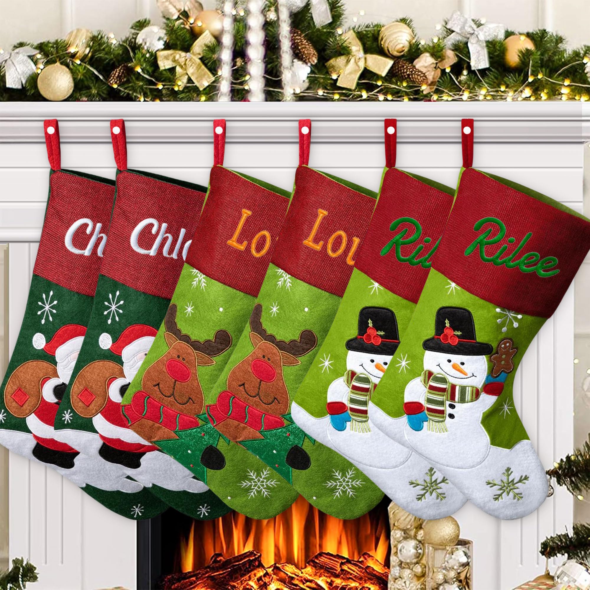 Weihnachtsstrumpf Personalisiert mit Benutzerdefinierte Namen Nikolausstrumpf 17 Großer Weihnachtsstrumpf Dekoration für Familien Feiertags Party Schneemann Hirsche Weihnachtsmann