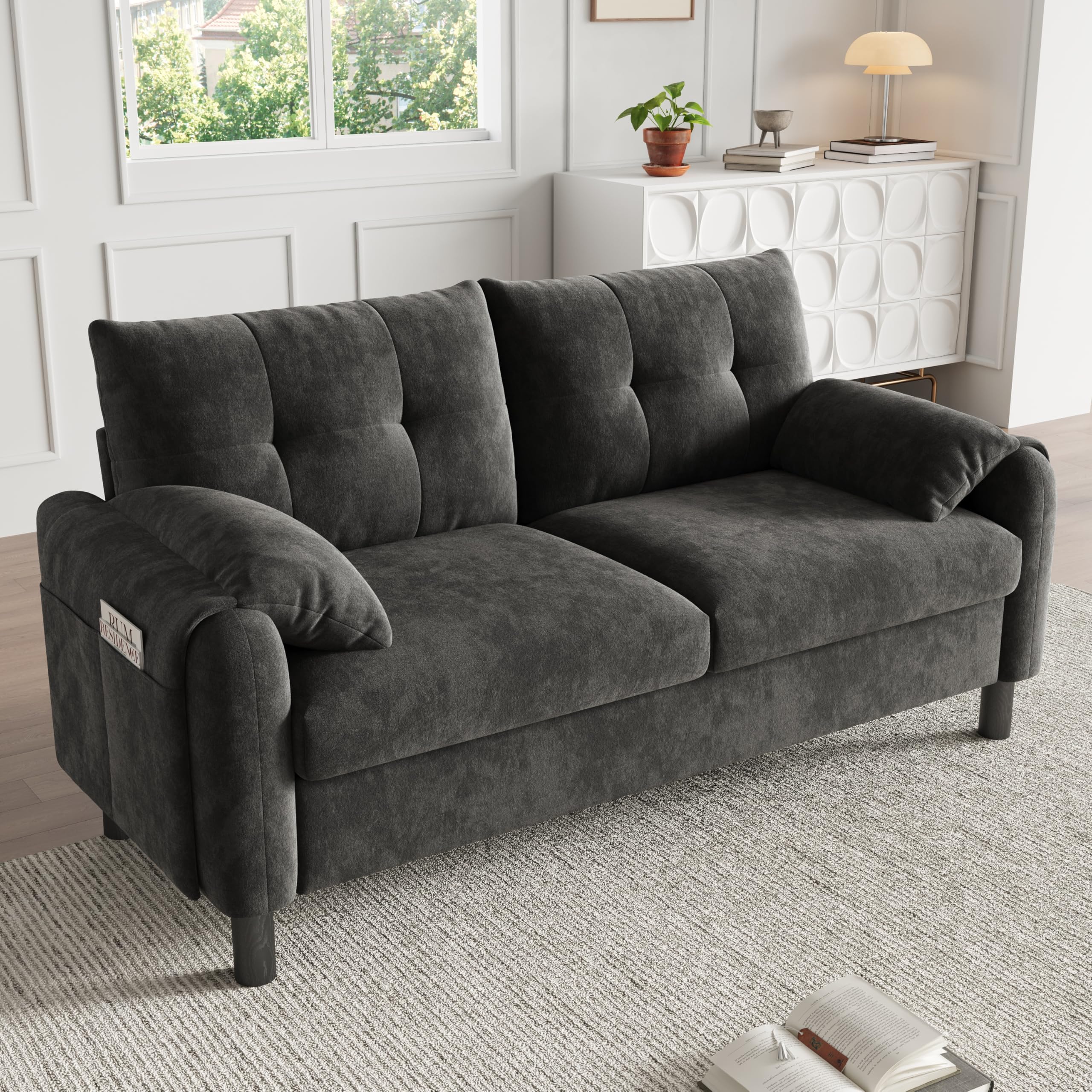 Lcoho Sofá moderno de 2 plazas, cómodo sofá tapizado de tela de chenilla con cojines gruesos, sofá acogedor para salón, dormitorio, apartamento pequeño, muebles tapizados en diseño escandinavo (gris)