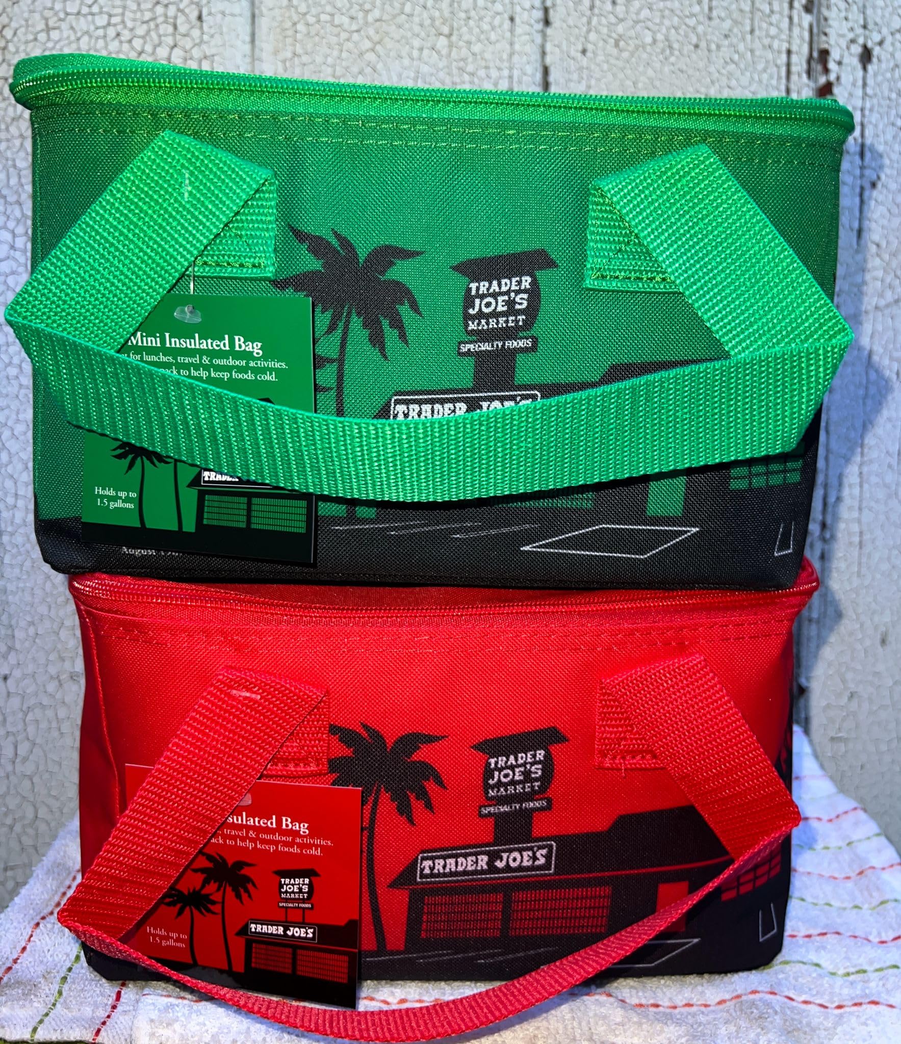 Limited Edition Trader Joe's Mini Insulated Tote Bags - Peach & Teal Reusable Lunch Bags For Kids & Adults