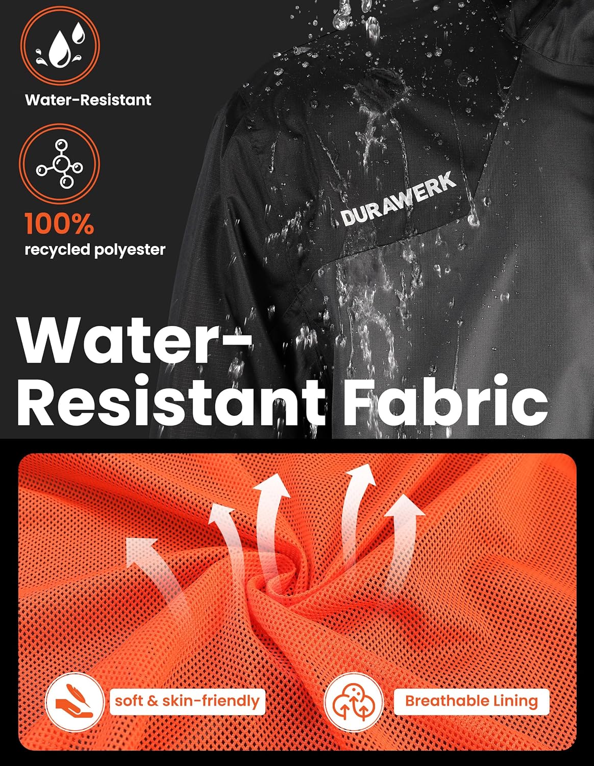 DURAWERK Water Resistant Jackets for Men Lightweight Windbreaker Jacket Hooded Mens Rain Jacket & Work Jackets for Men - Image 3